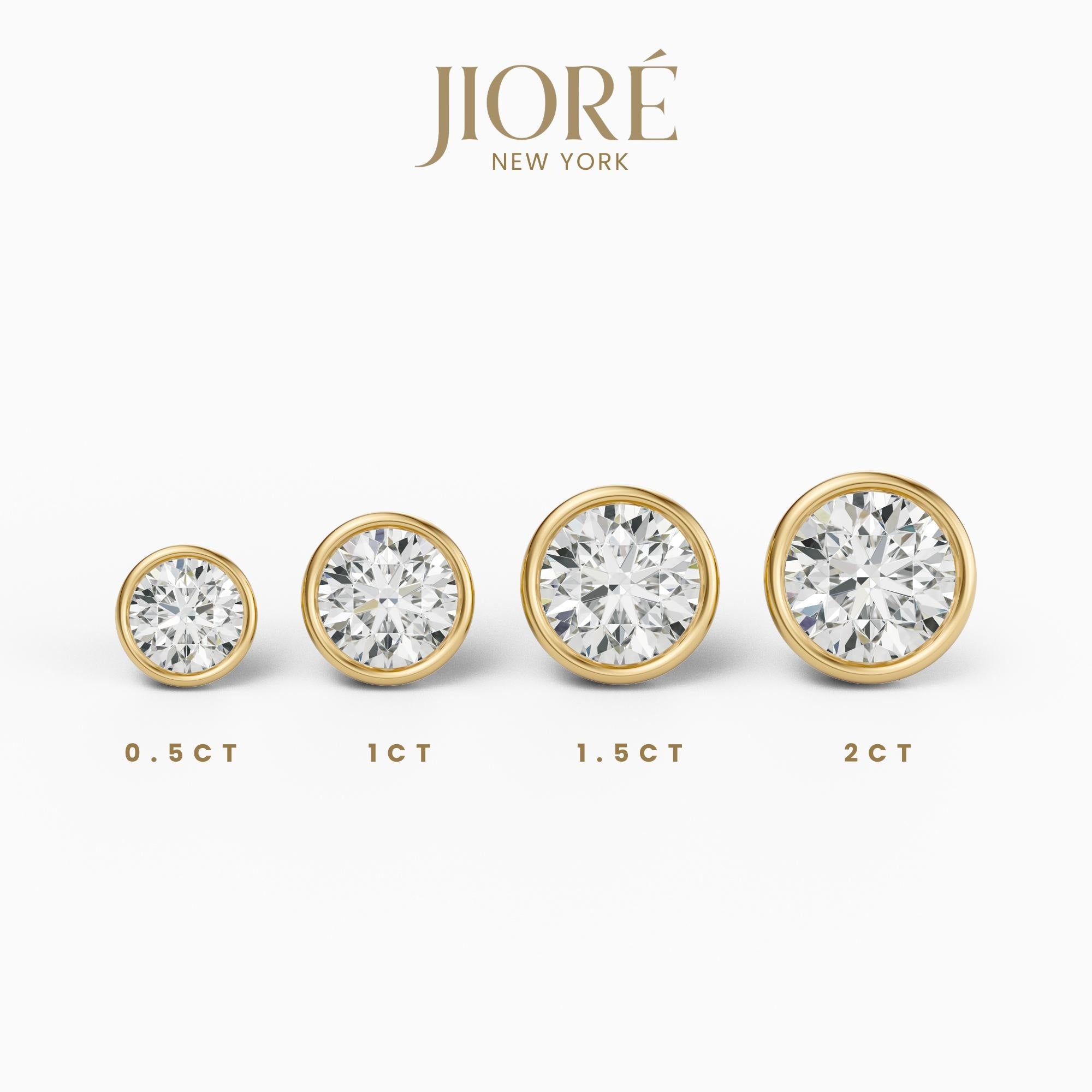 14k Gold Round Brilliant Cut Studs Bezel Set Diamond Earrings 1.00-4.00 CTW Minimalist Gift For Her By JIORE