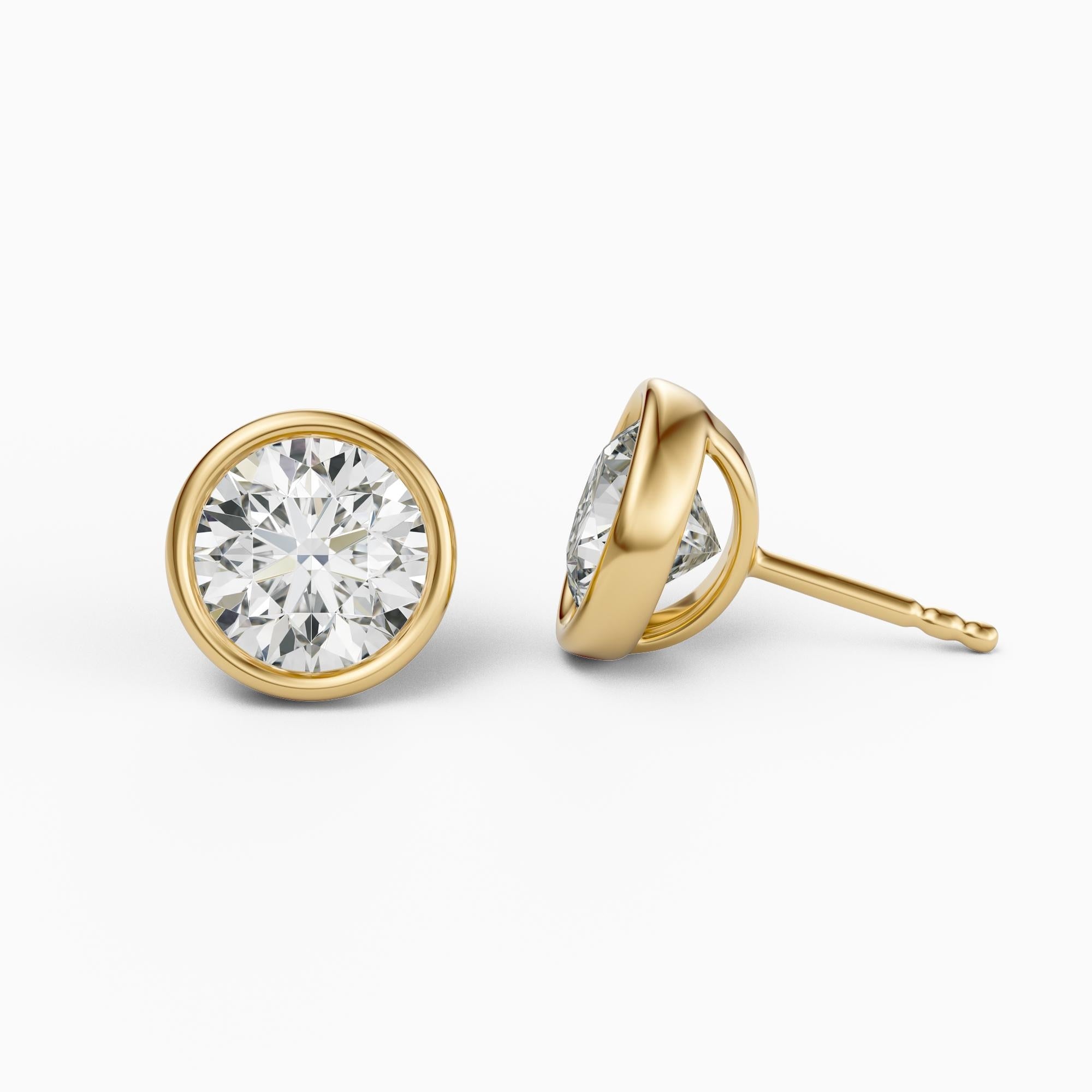 14k Gold Round Brilliant Cut Studs Bezel Set Diamond Earrings 1.00-4.00 CTW Minimalist Gift For Her By JIORE