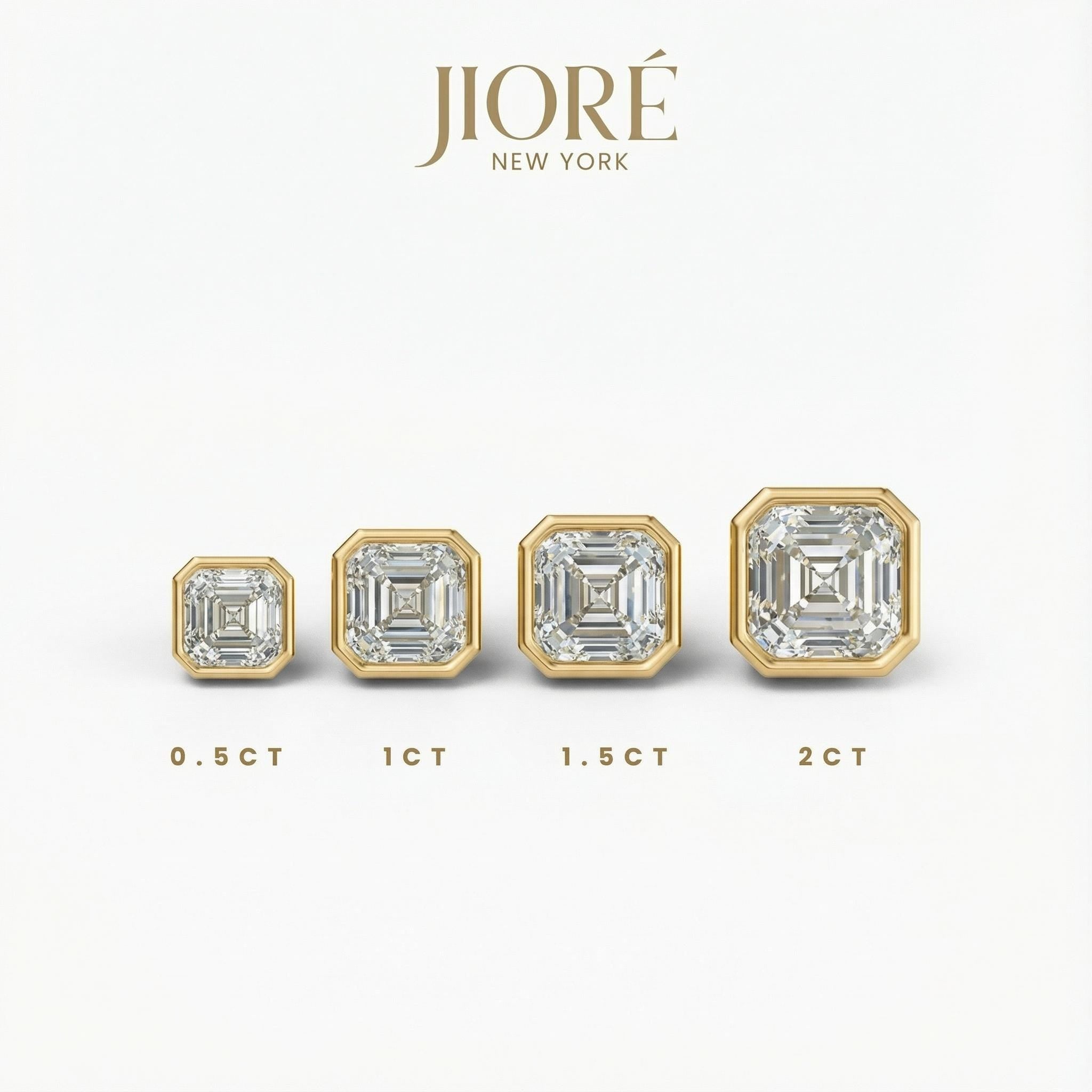 14k Gold Asscher Cut Studs Bezel Set Diamond Earrings 1.00-4.00 CTW Minimalist Gift For Her By JIORE