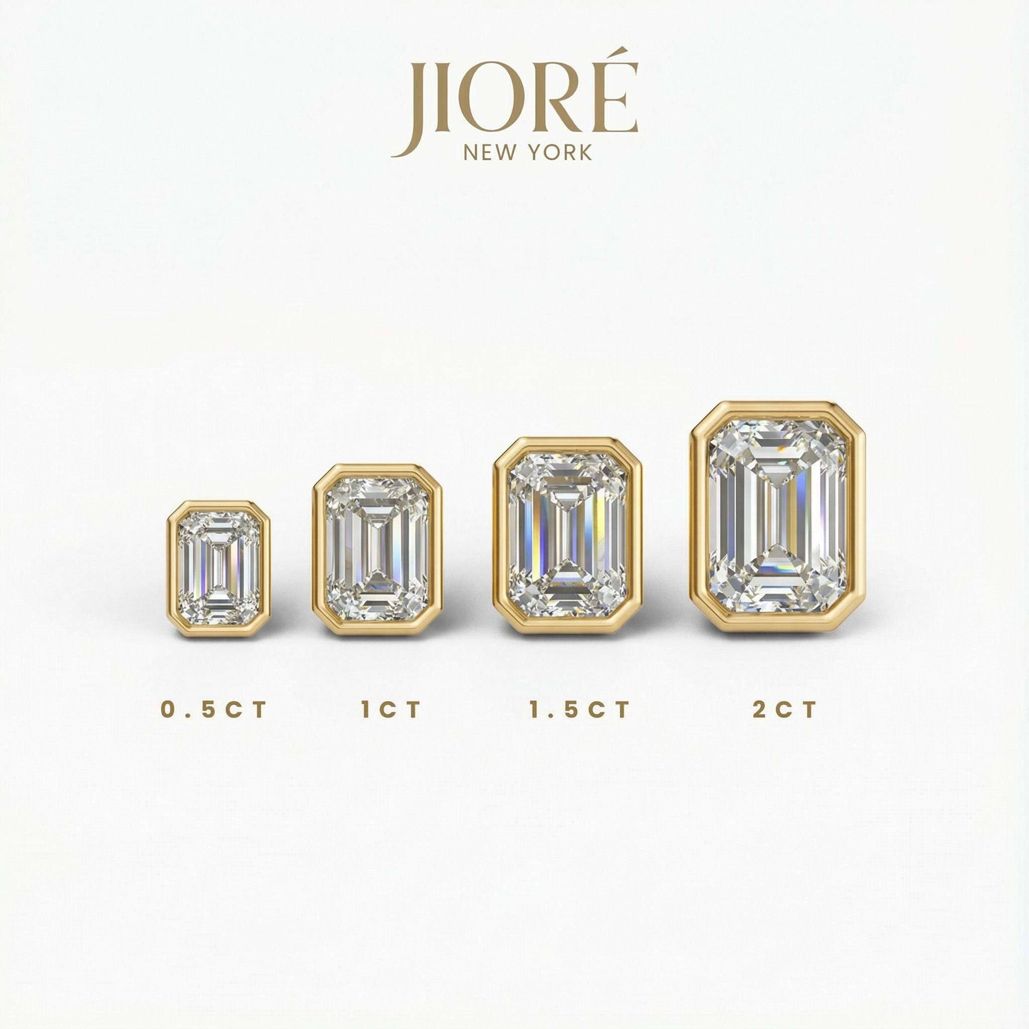 14k Gold Emerald Cut Studs Bezel Set Diamond Earrings 1.00-4.00 CTW Minimalist Gift For Her By JIORE