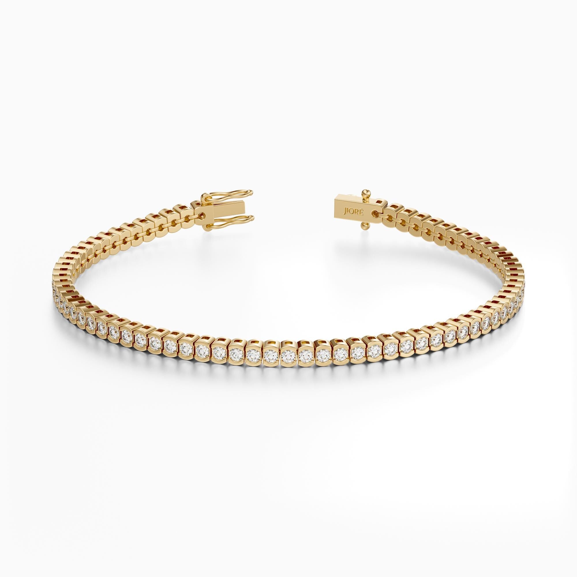14Kt Gold Half Bezel Set Round Brilliant Cut 2.00-8.00 TCW Diamond Tennis Bracelet