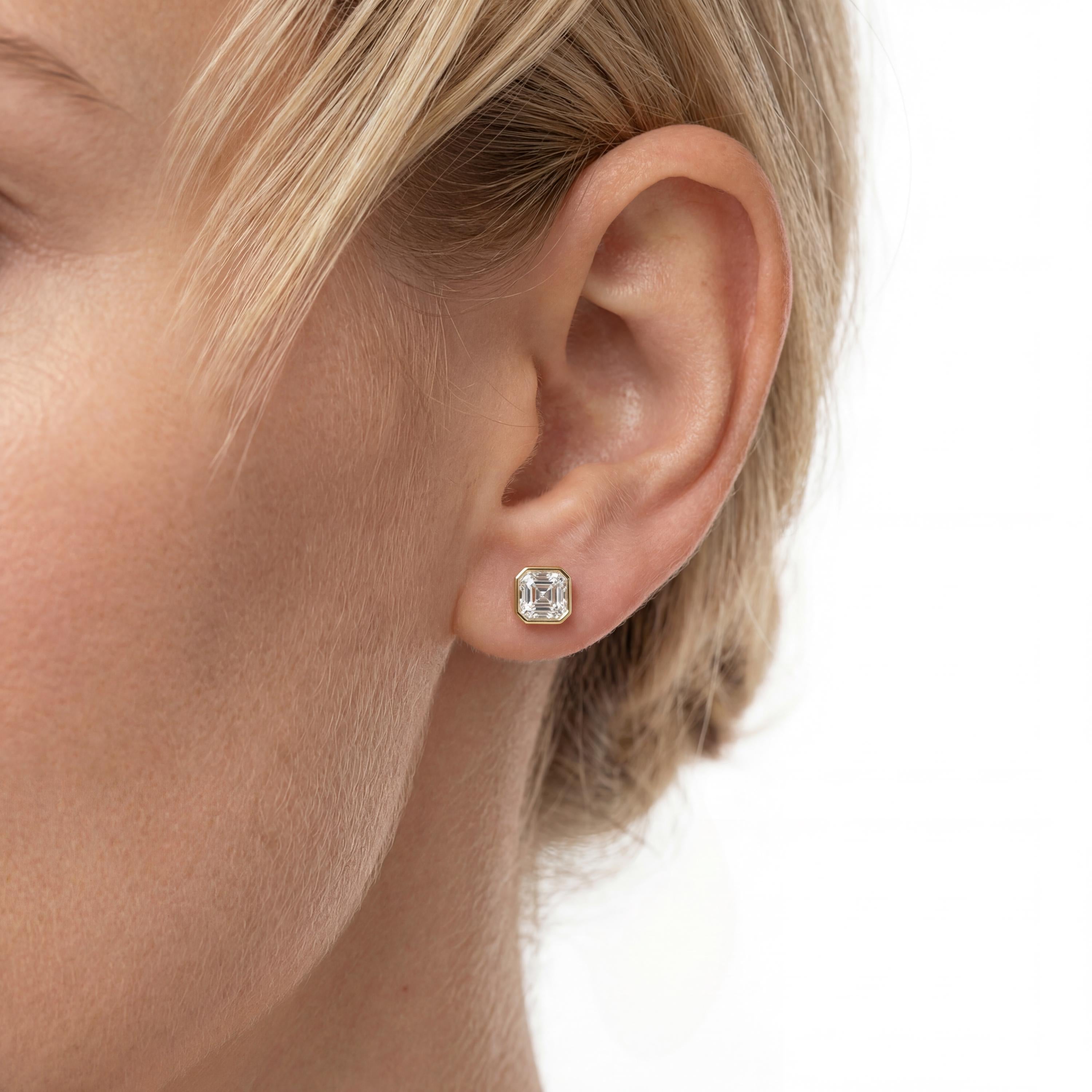 14k Gold Asscher Cut Studs Bezel Set Diamond Earrings 1.00-4.00 CTW Minimalist Gift For Her By JIORE