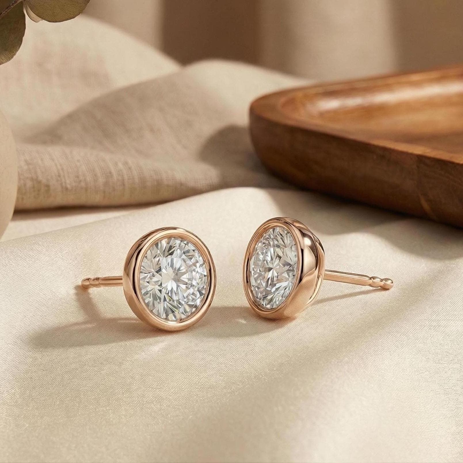 14k Gold Round Brilliant Cut Studs Bezel Set Diamond Earrings 1.00-4.00 CTW Minimalist Gift For Her By JIORE
