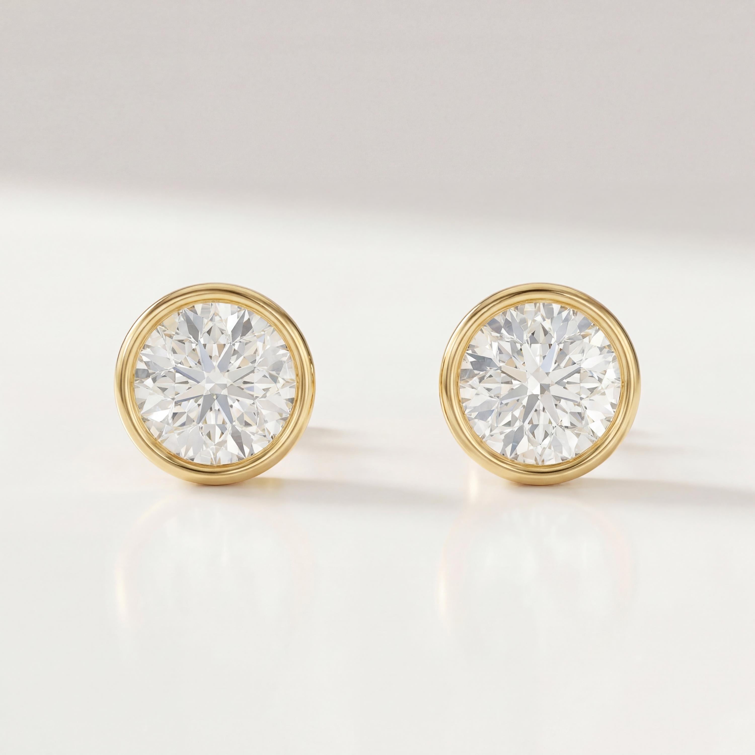 14k Gold Round Brilliant Cut Studs Bezel Set Diamond Earrings 1.00-4.00 CTW Minimalist Gift For Her By JIORE