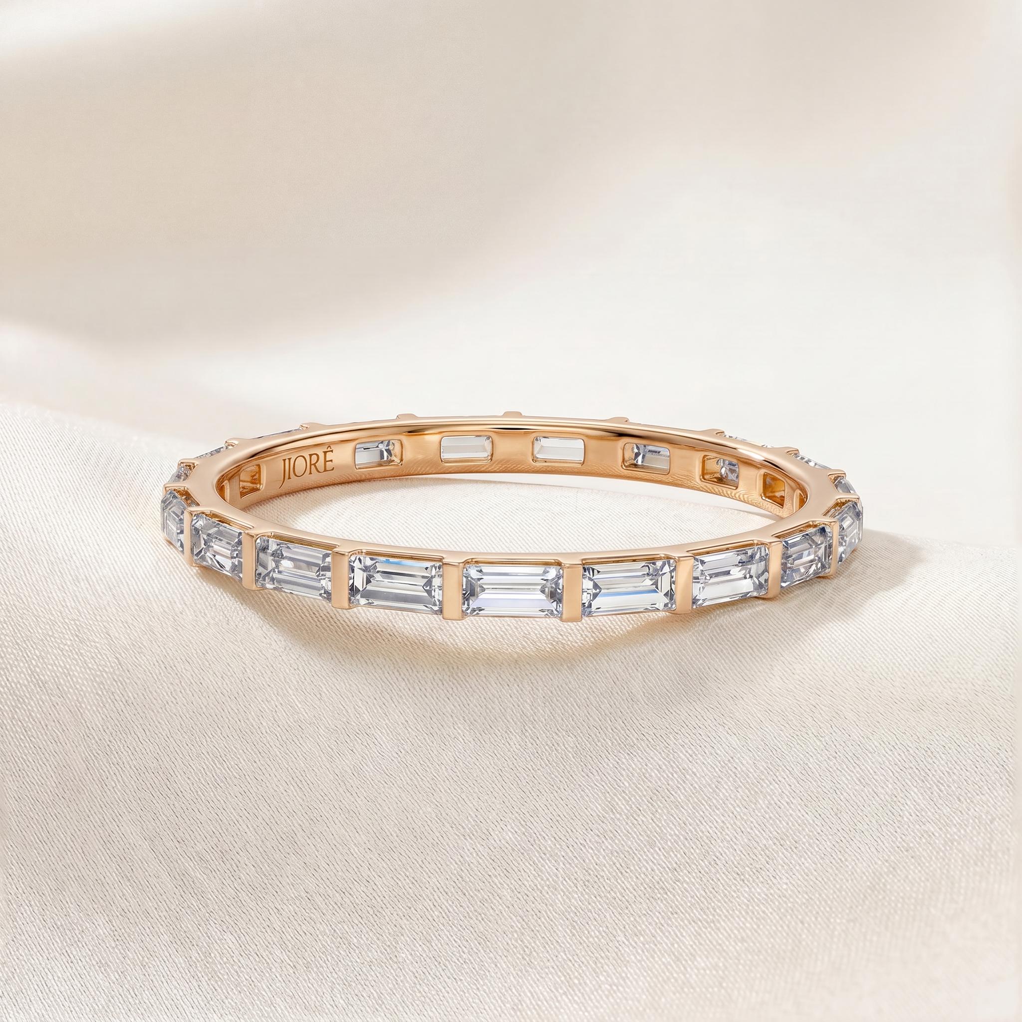 Baguette Cut Diamond Full Eternity Stackable Wedding Band Ring 14K Solid Gold Bar Set