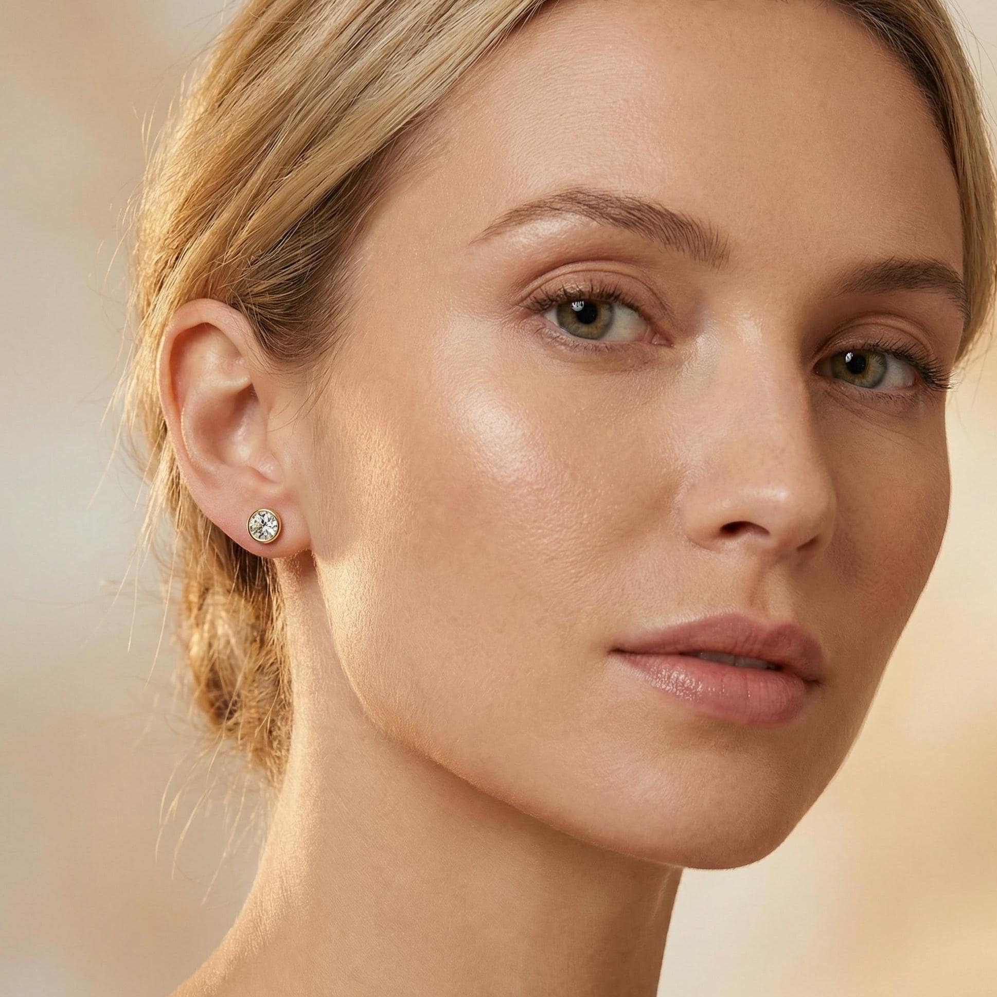 14k Gold Round Brilliant Cut Studs Bezel Set Diamond Earrings 1.00-4.00 CTW Minimalist Gift For Her By JIORE