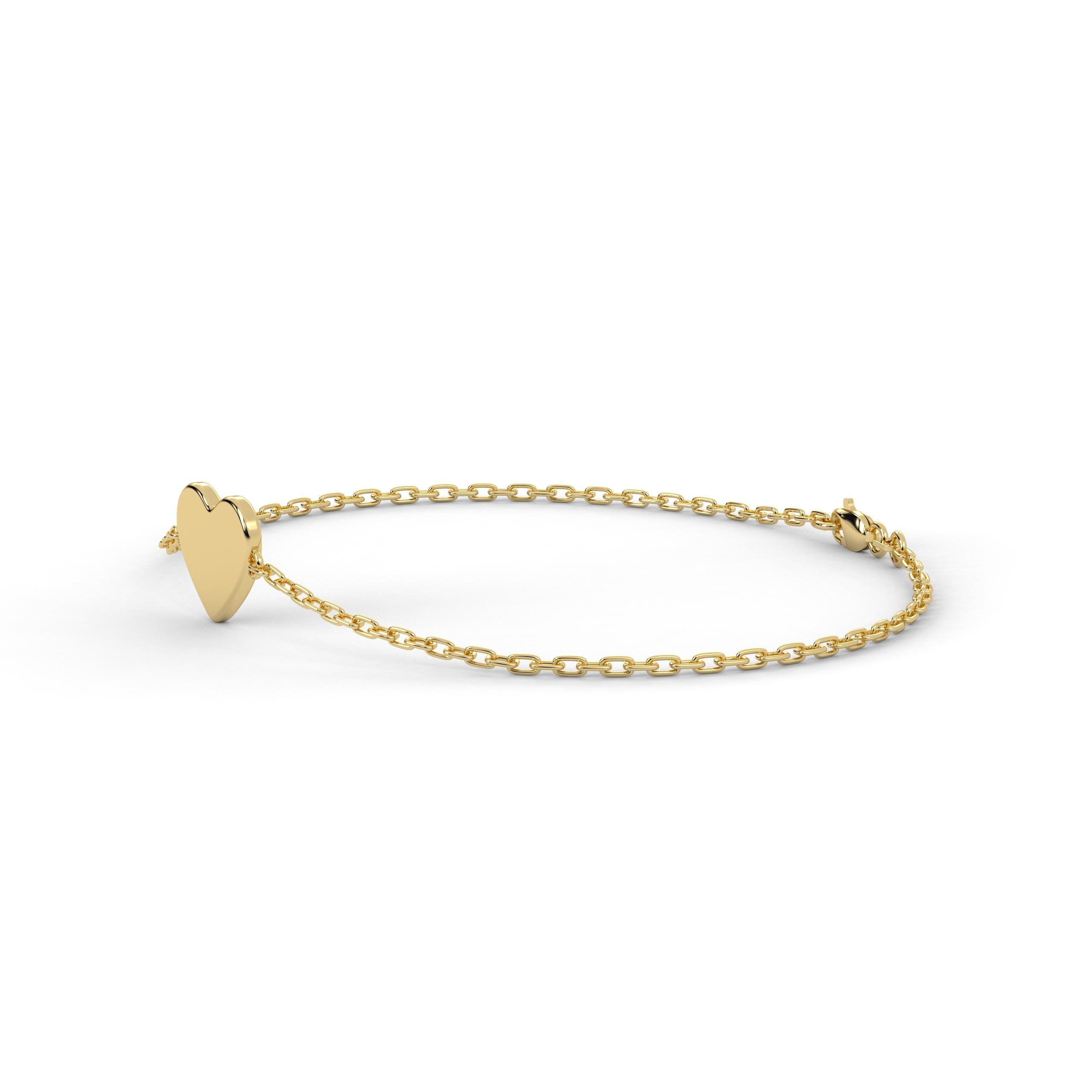 Dainty Heart Chain Link Bracelet 14K Solid Gold