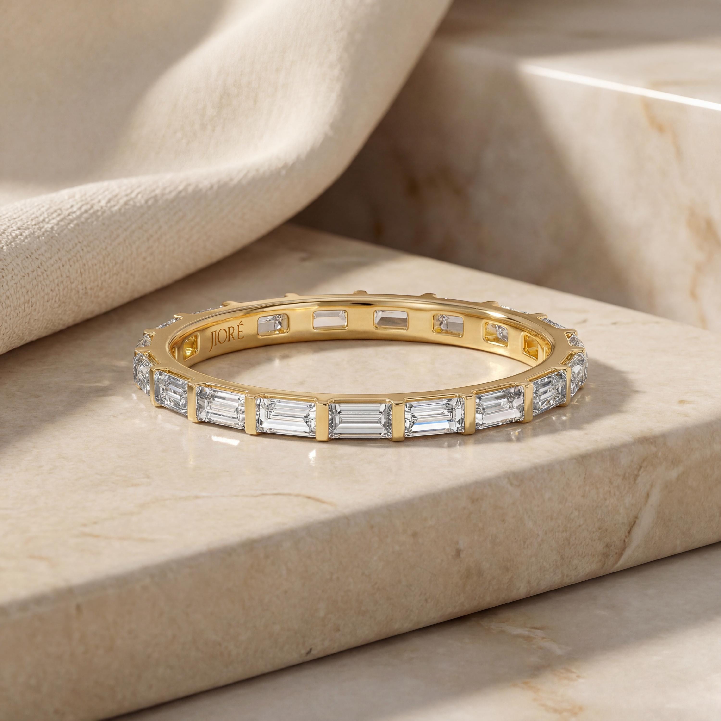 Baguette Cut Diamond Full Eternity Stackable Wedding Band Ring 14K Solid Gold Bar Set