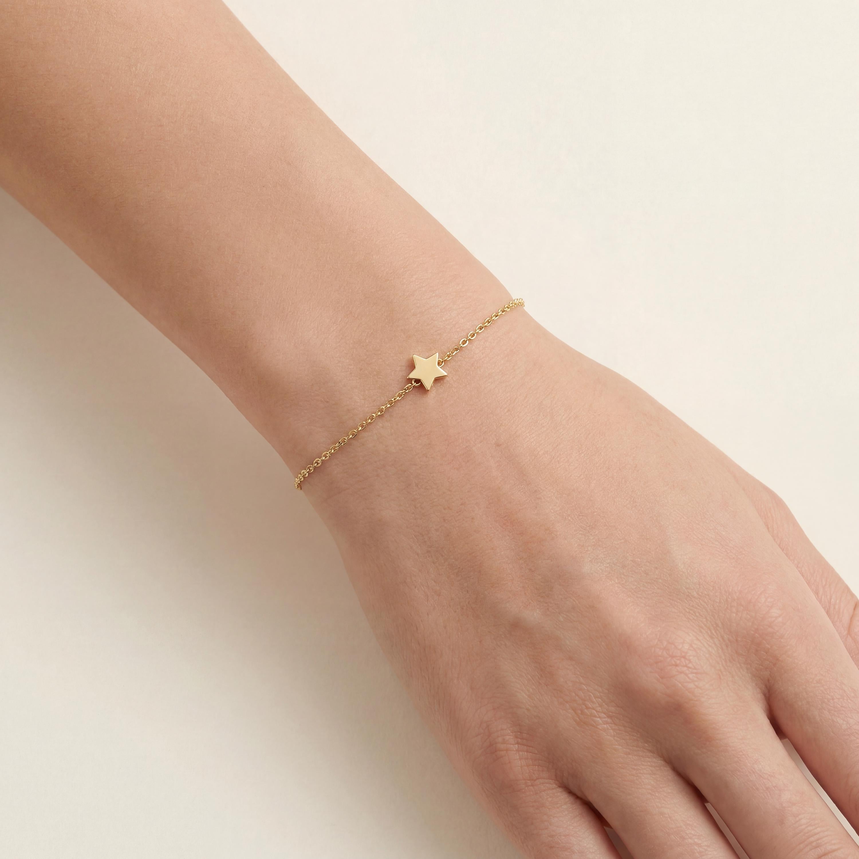 Solid Gold 14K Dainty Star Chain Link Bracelet