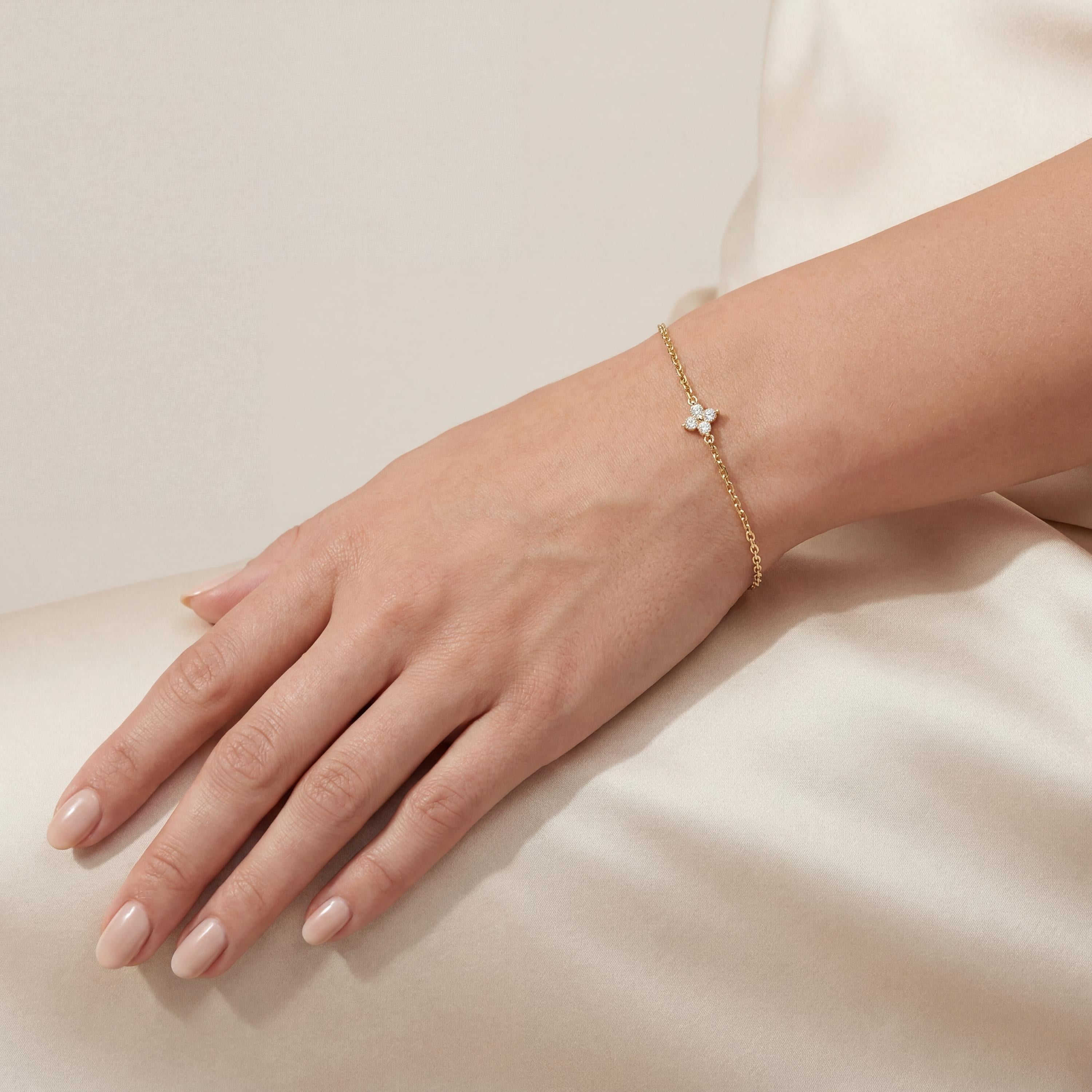 Diamond Round 4 Stone Prong Set 14K Solid Gold Chain Link Bracelet