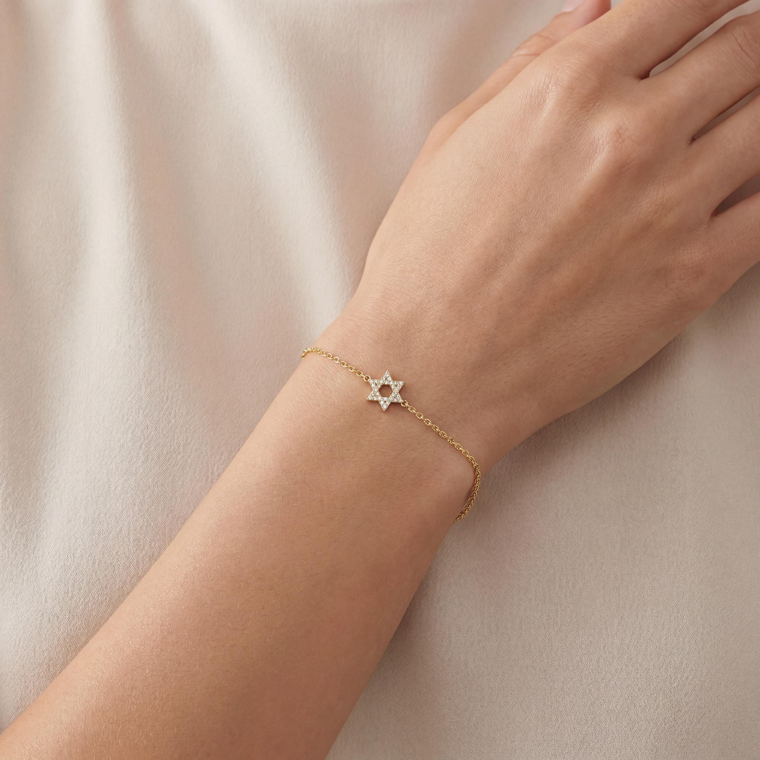 Star Of David 14K Solid Gold Dainty Chain Link Bracelet