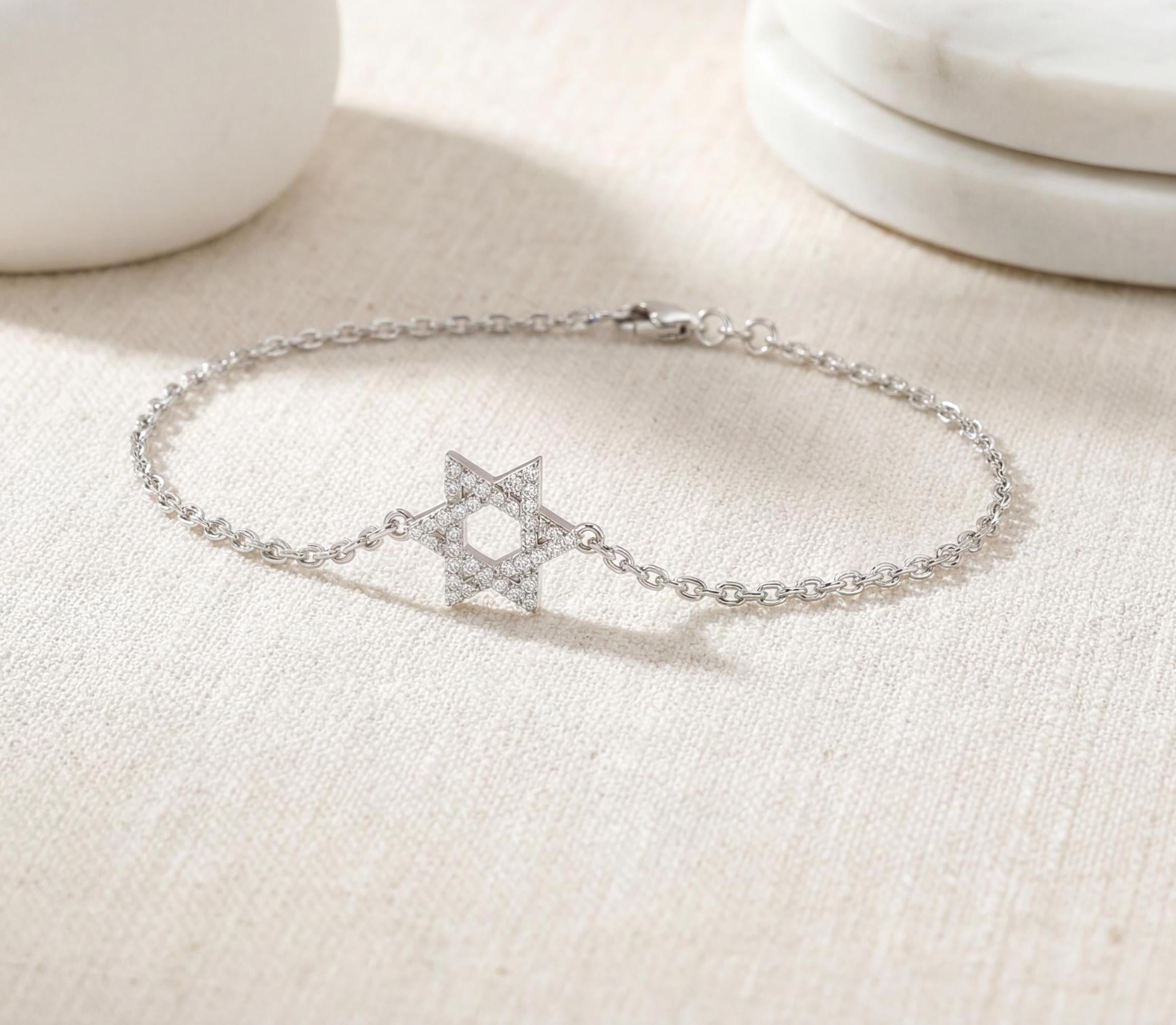 Star Of David 14K Solid Gold Dainty Chain Link Bracelet