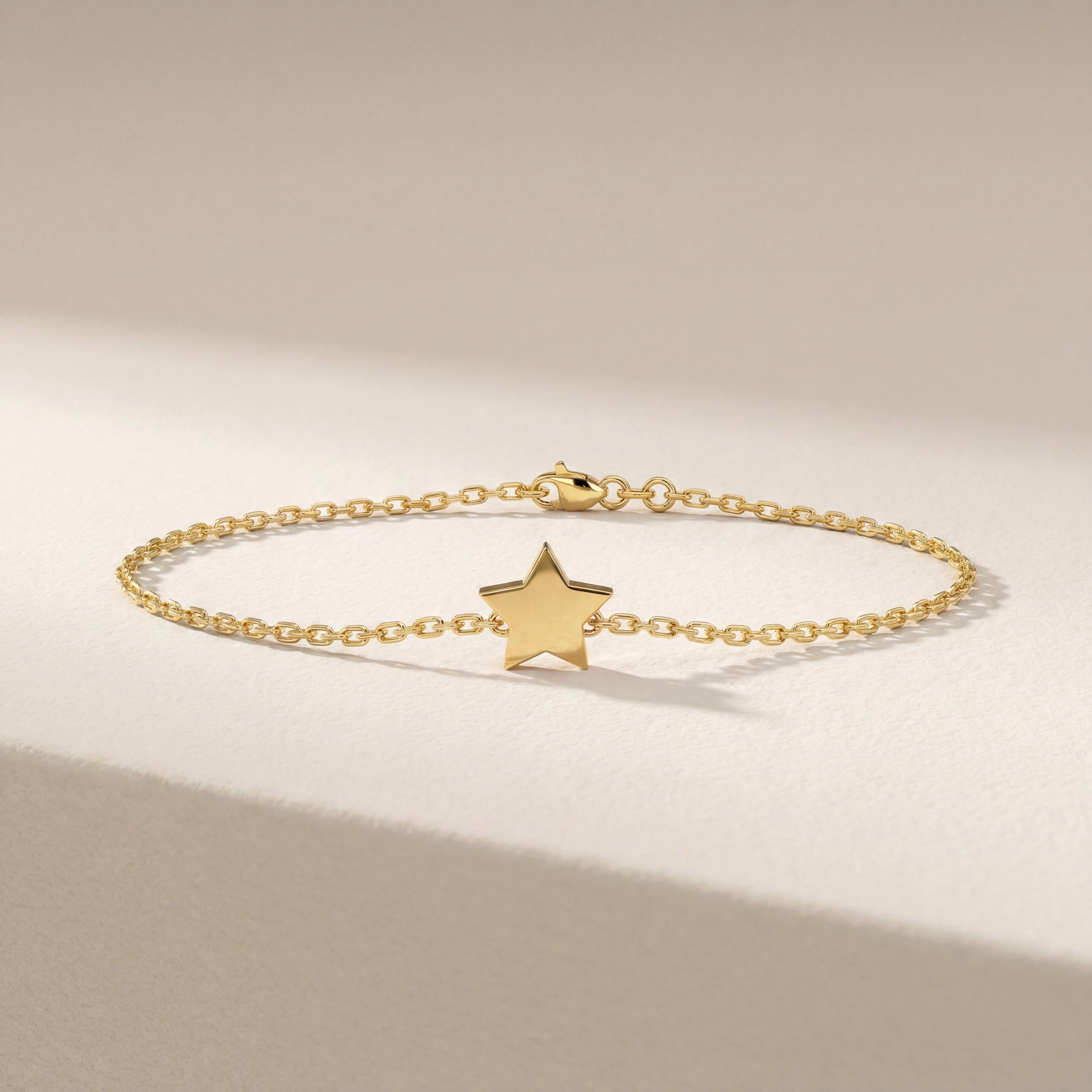 Solid Gold 14K Dainty Star Chain Link Bracelet