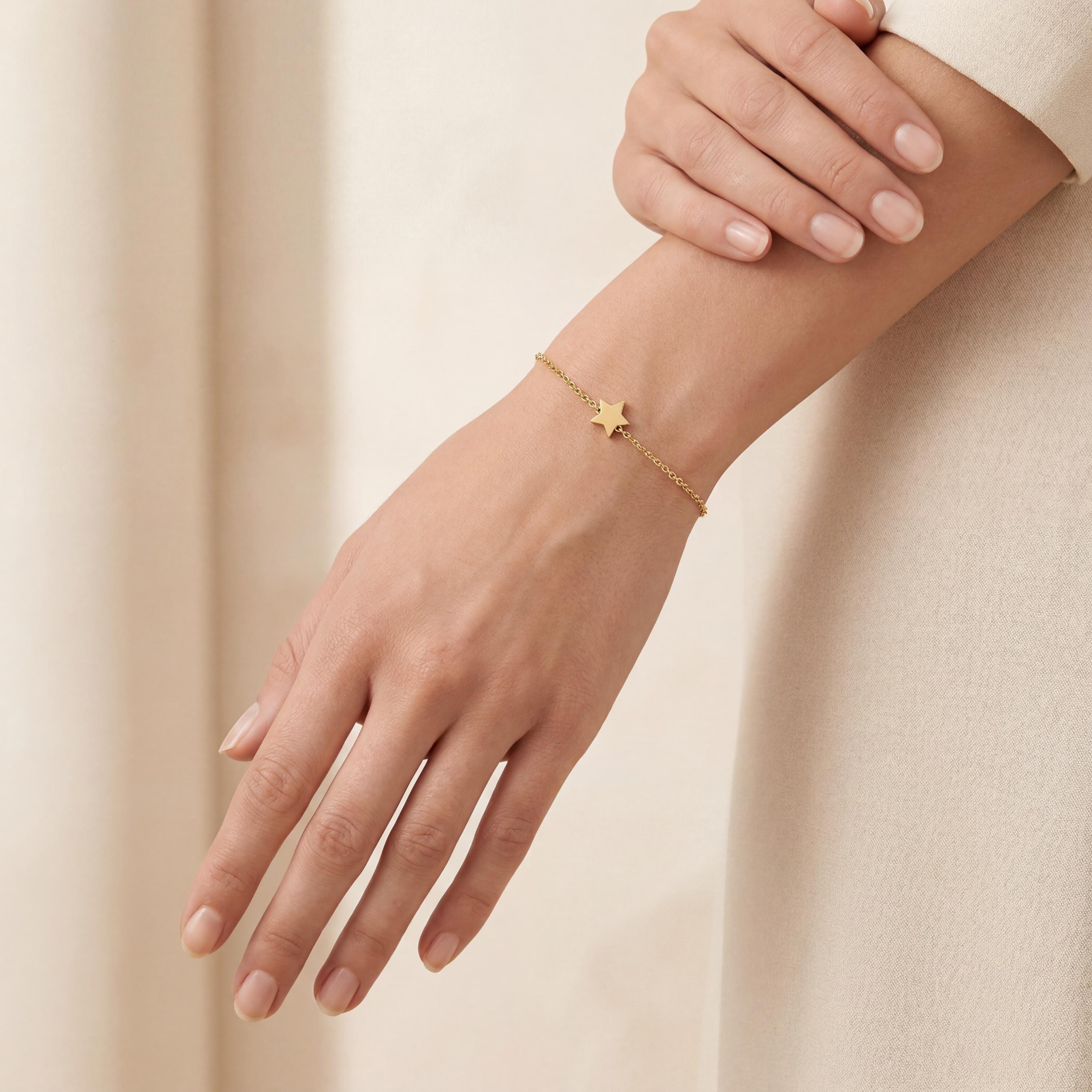 Solid Gold 14K Dainty Star Chain Link Bracelet