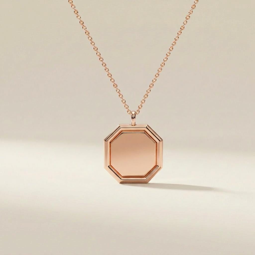Octagon Geometric Plain 14K Solid Gold Pendant Necklace