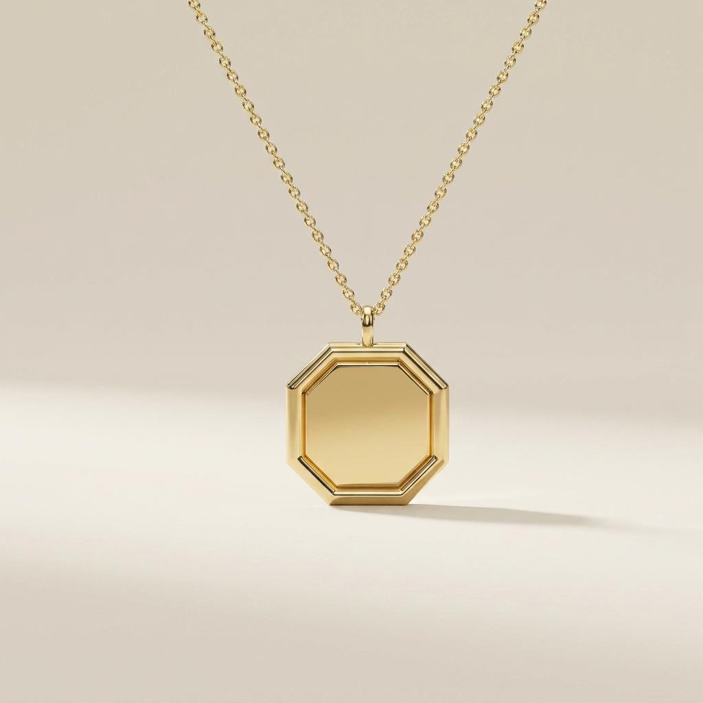 Octagon Geometric Plain 14K Solid Gold Pendant Necklace