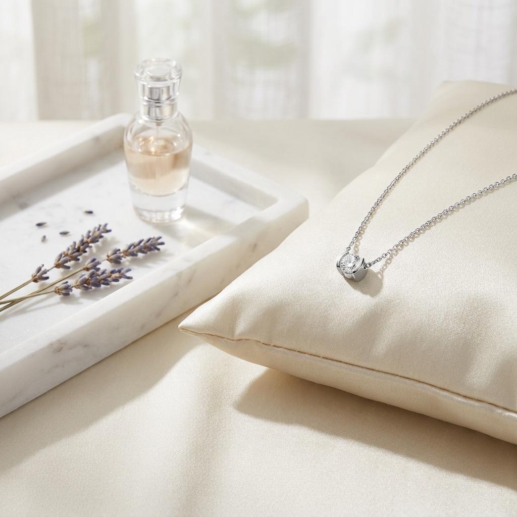 Round Brilliant Cut Diamond Solitaire Dainty Half Bezel 14K Solid Gold Pendant Necklace