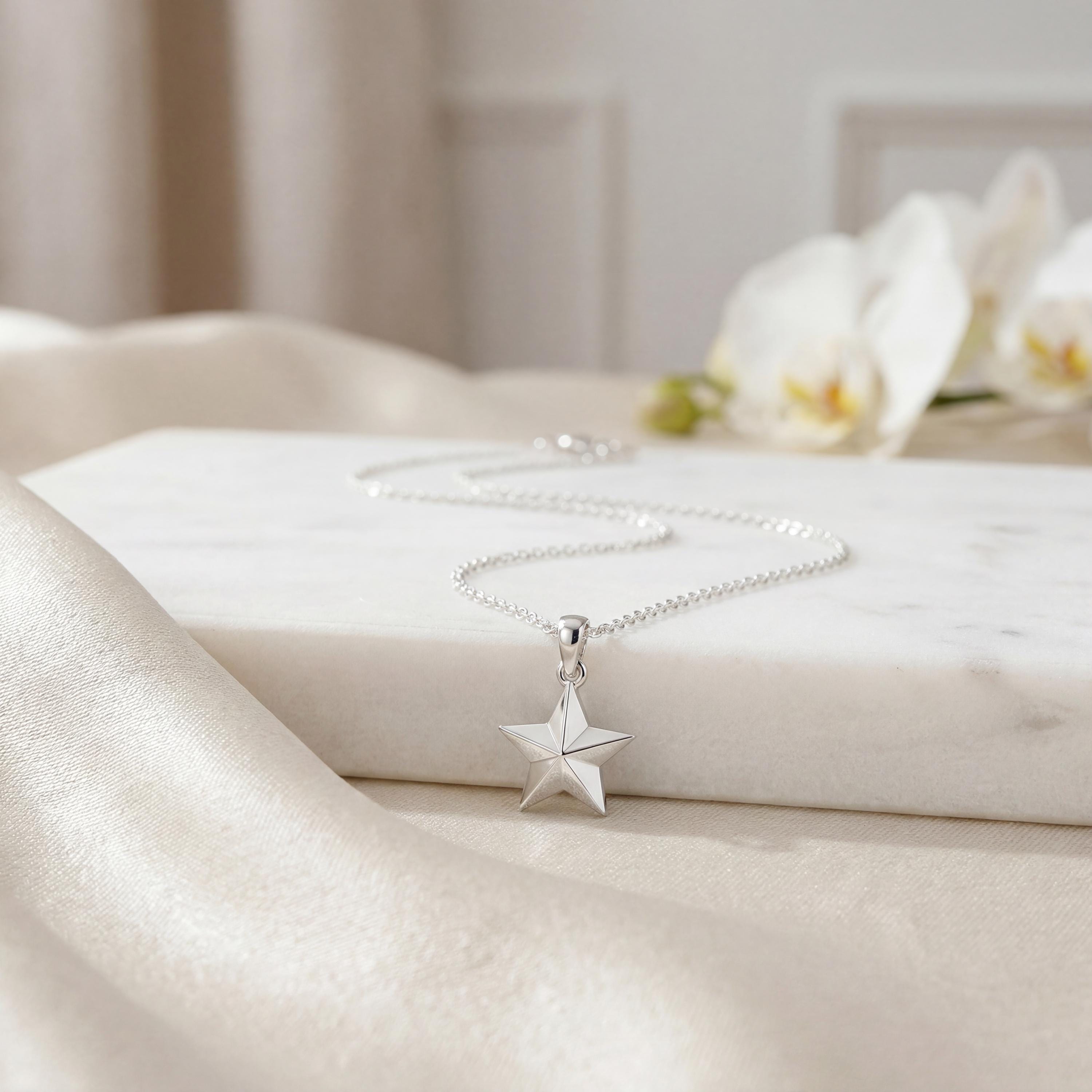 Celestial Dainty North Star 14K Solid Gold Pendant Necklace