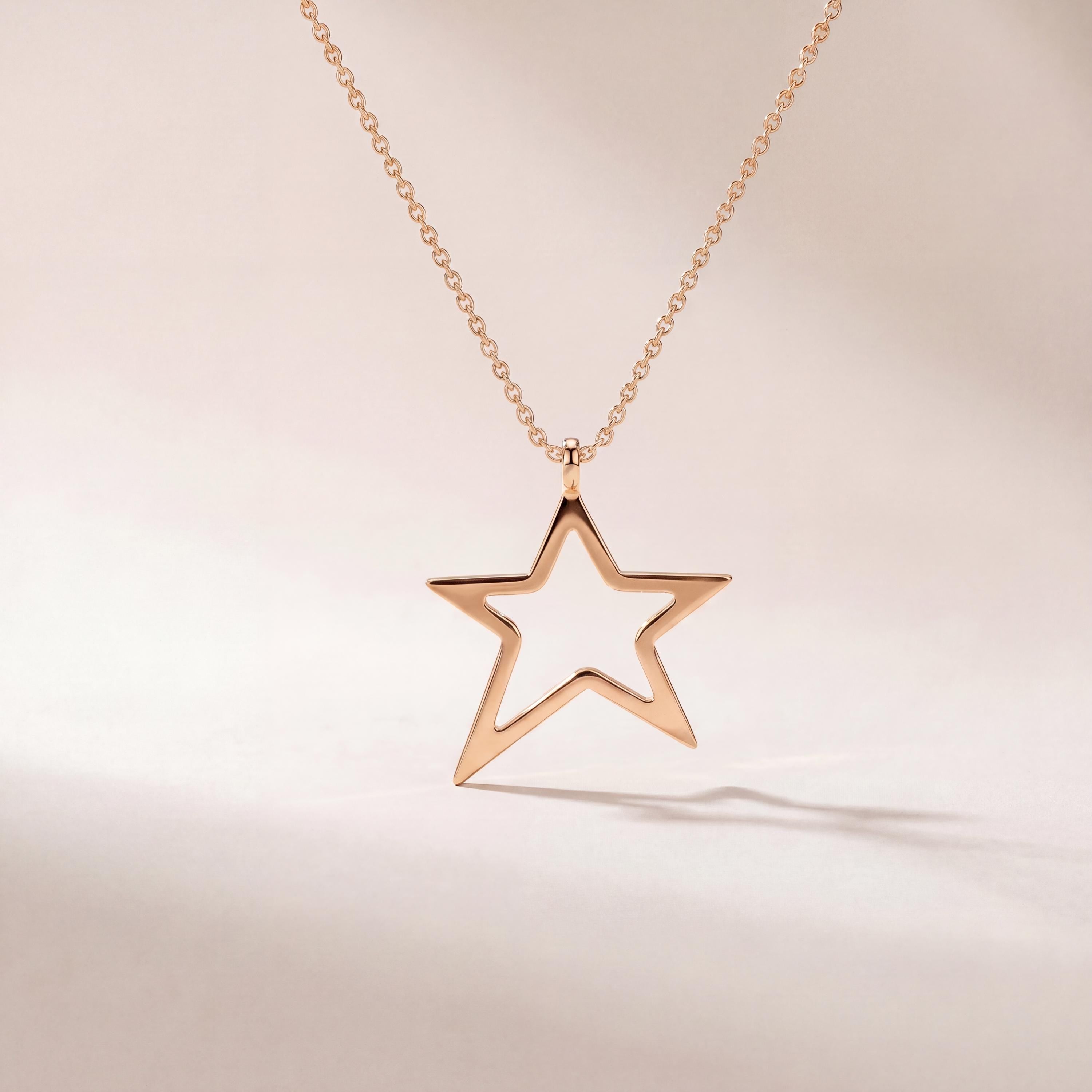 Open Star Dainty 14K Solid Gold Pendant Necklace