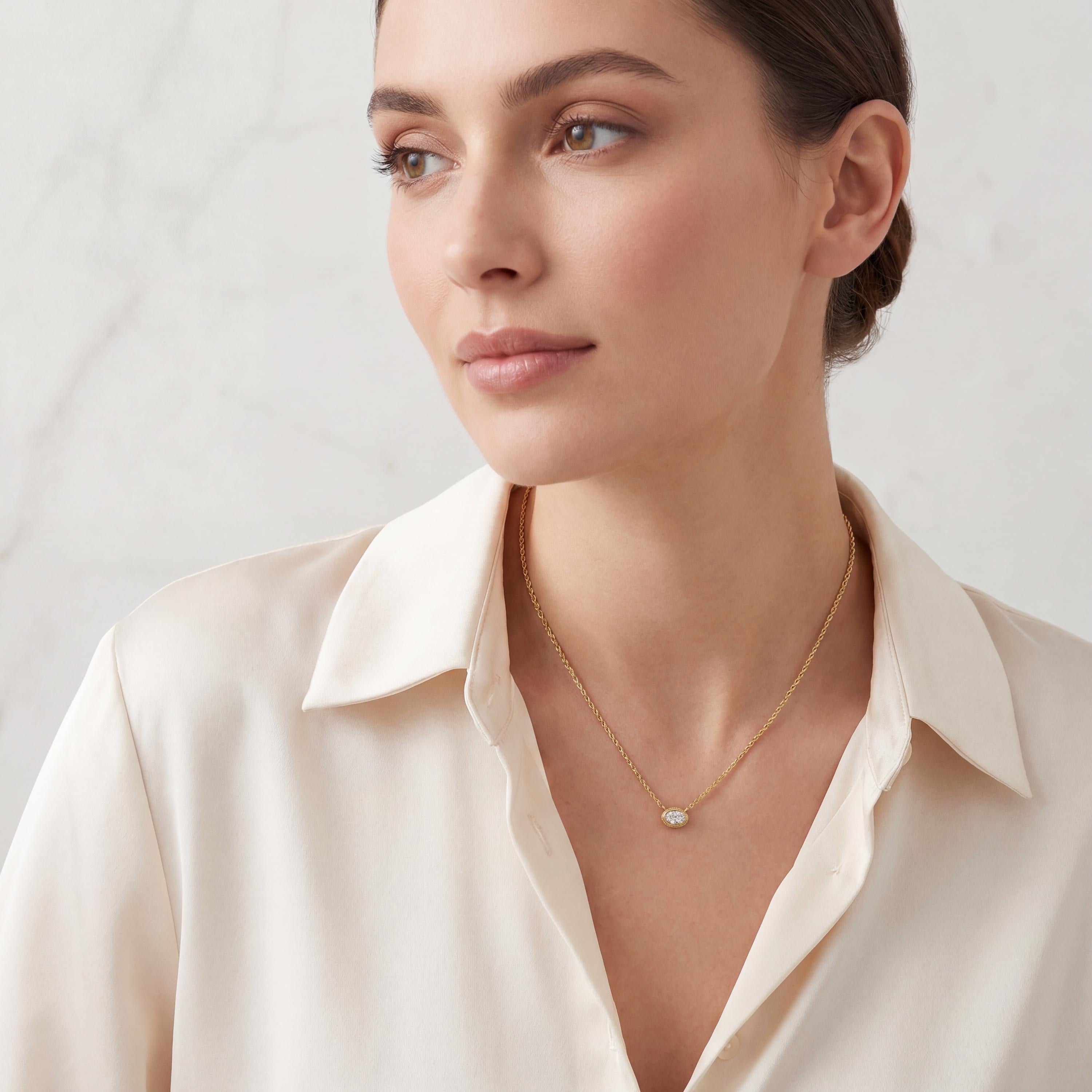Oval Diamond Solitaire Bezel Set Halo Rope 14K Solid Gold Pendant Necklace