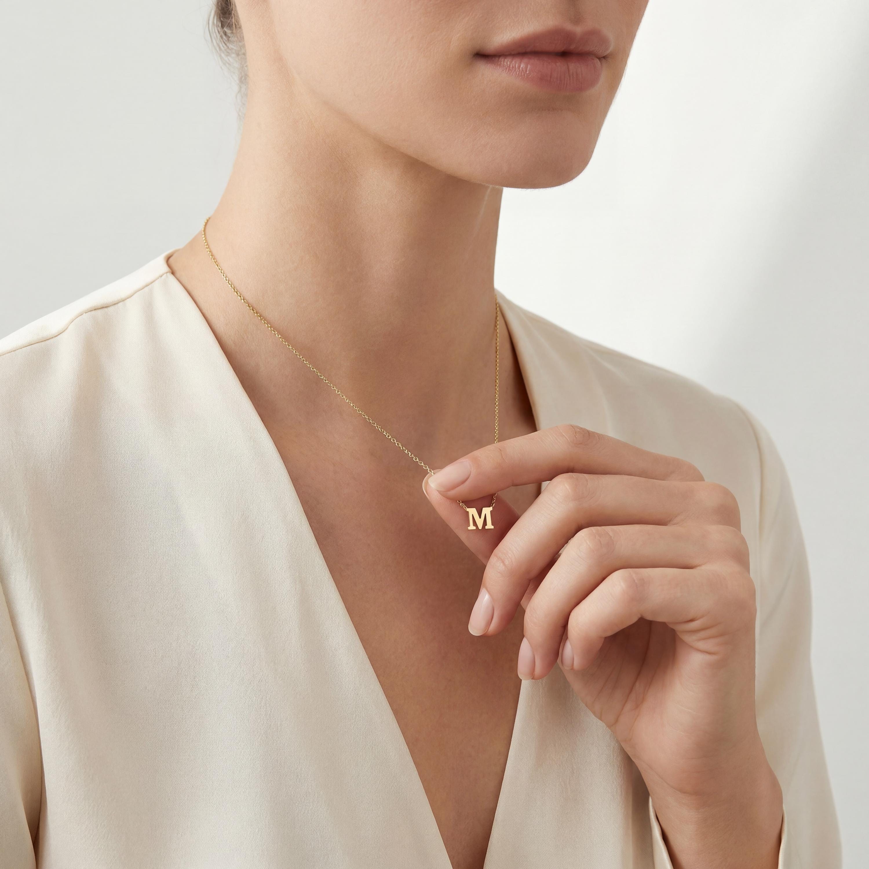 Personalized 14K Dainty Solid Gold Initial Letter Necklace Pendant