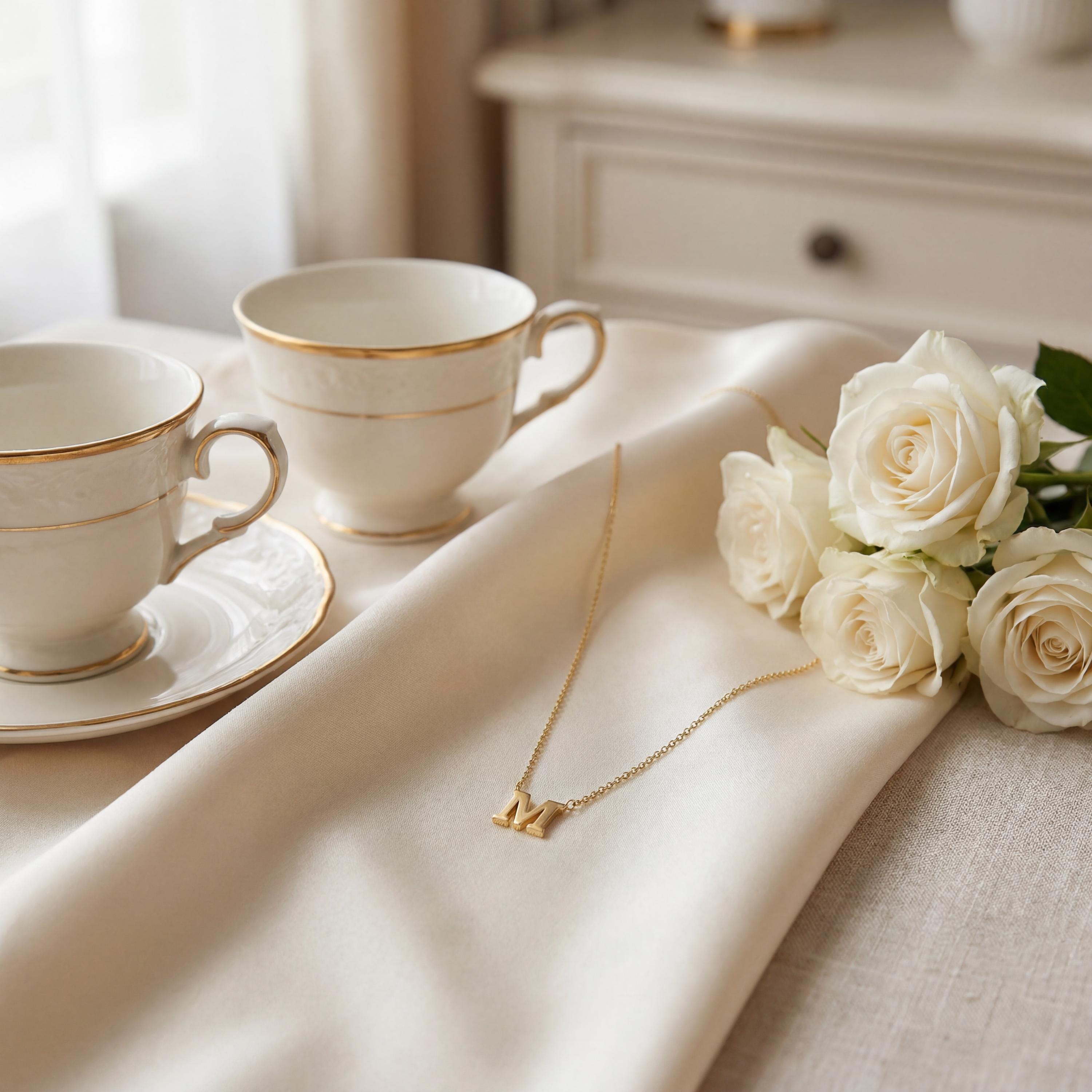 Personalized 14K Dainty Solid Gold Initial Letter Necklace Pendant