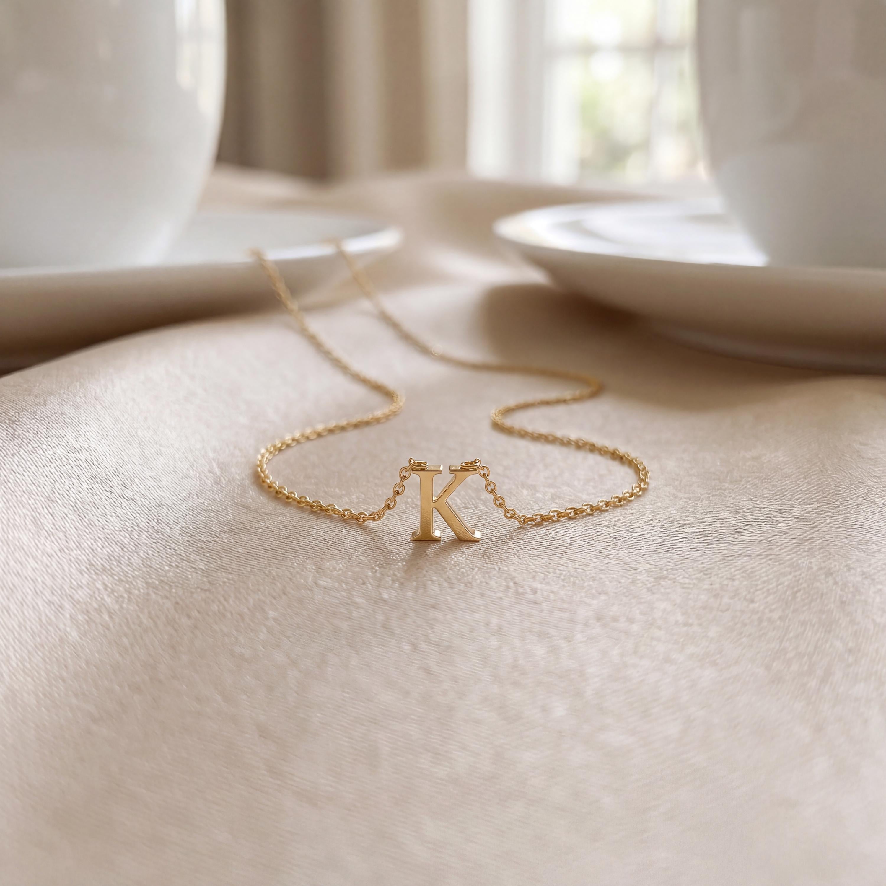 Personalized 14K Dainty Solid Gold Initial Letter Necklace Pendant