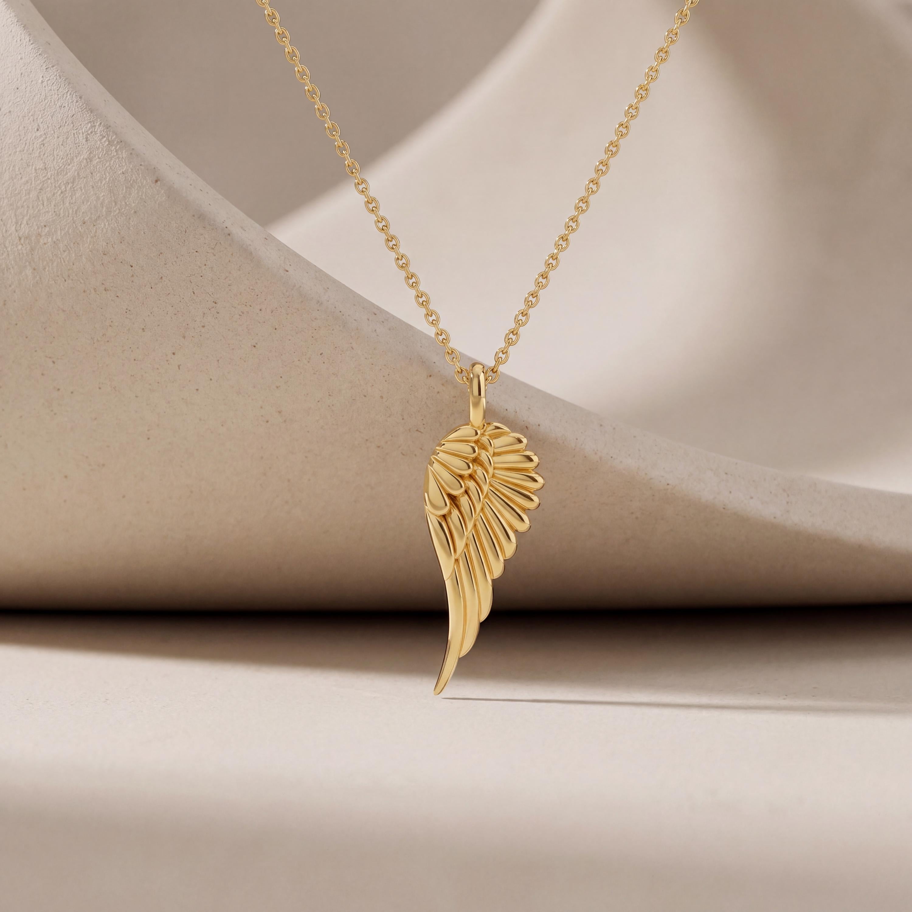 Dainty Angel Wing 14K Solid Gold Pendant Necklace