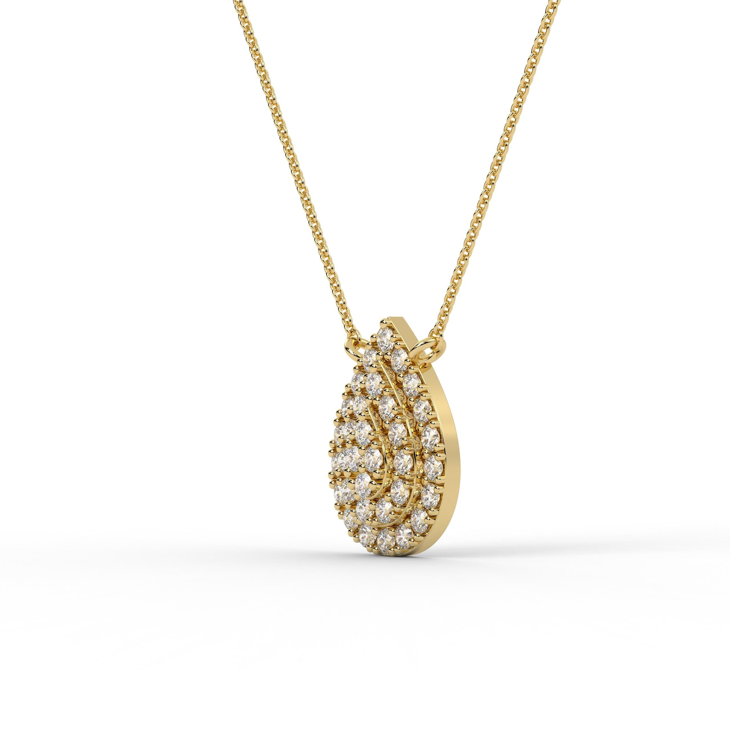 Round Pave Diamond Dainty Pear Shape 14K Solid Gold Pendant Necklace