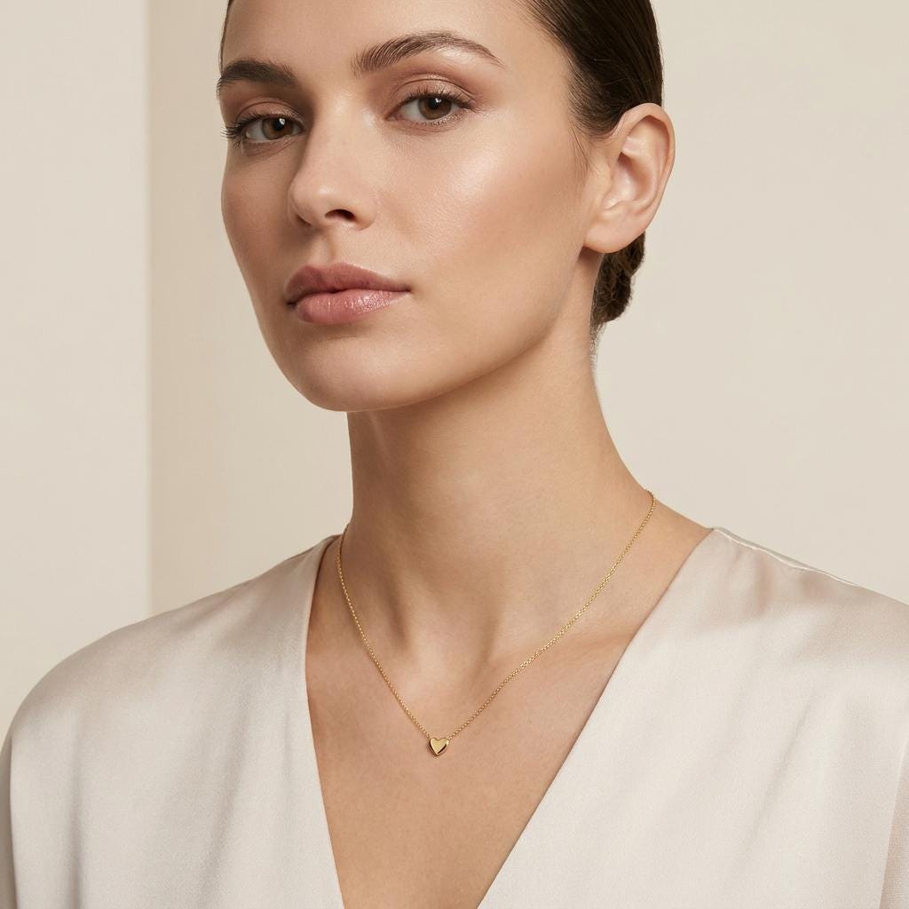 Heart Shape Dainty 14K Solid Gold Pendant Necklace