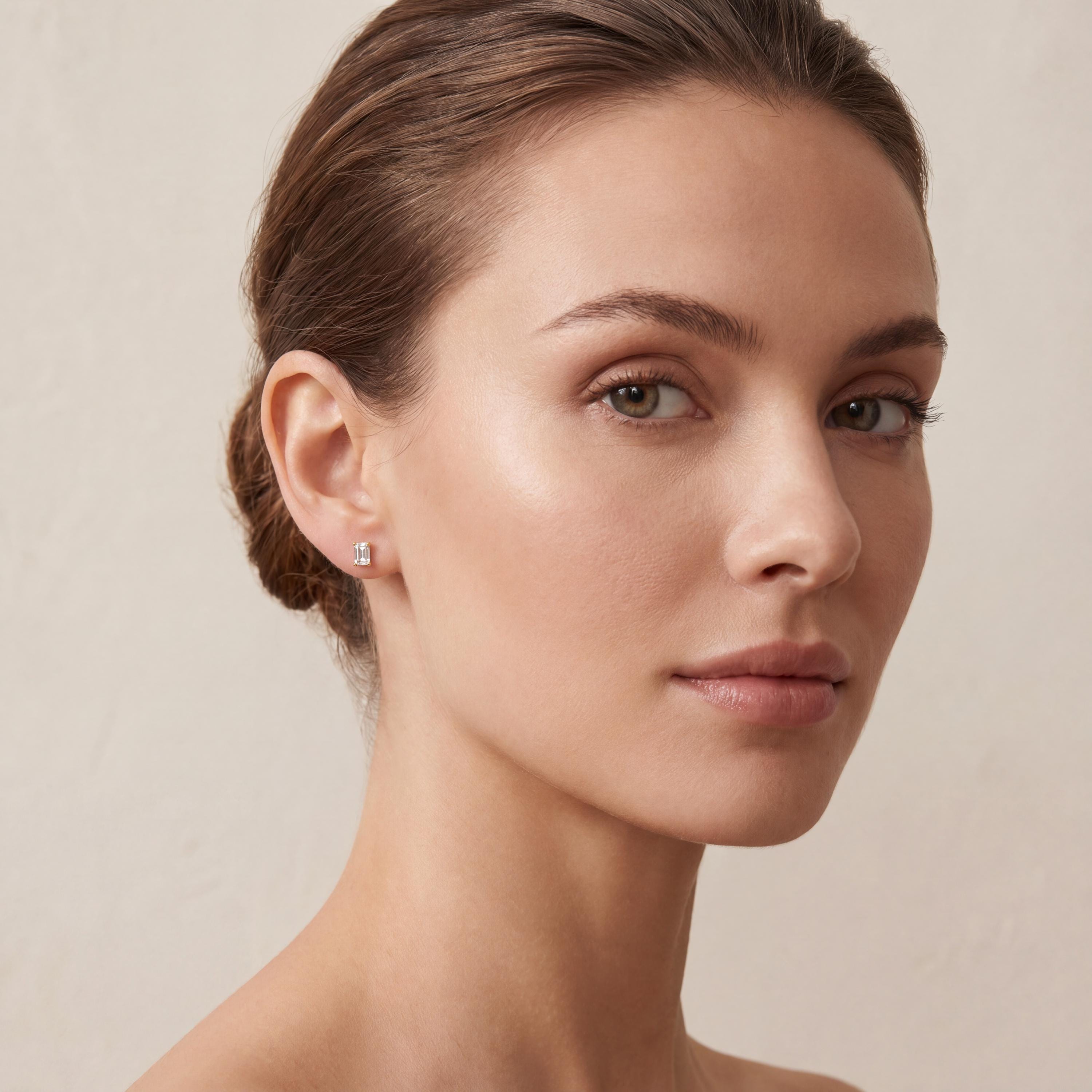 14k Gold Emerald Cut Studs Prong Set Diamond Earrings 1.00-4.00 CTW Minimalist Gift For Her By JIORE