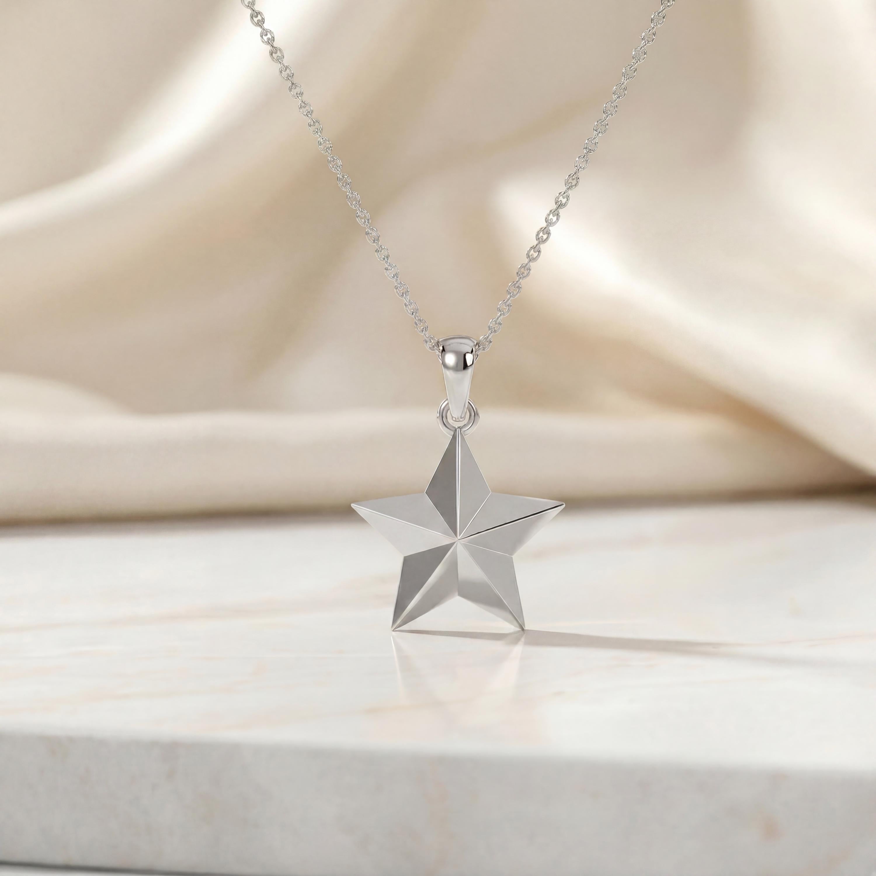 Celestial Dainty North Star 14K Solid Gold Pendant Necklace