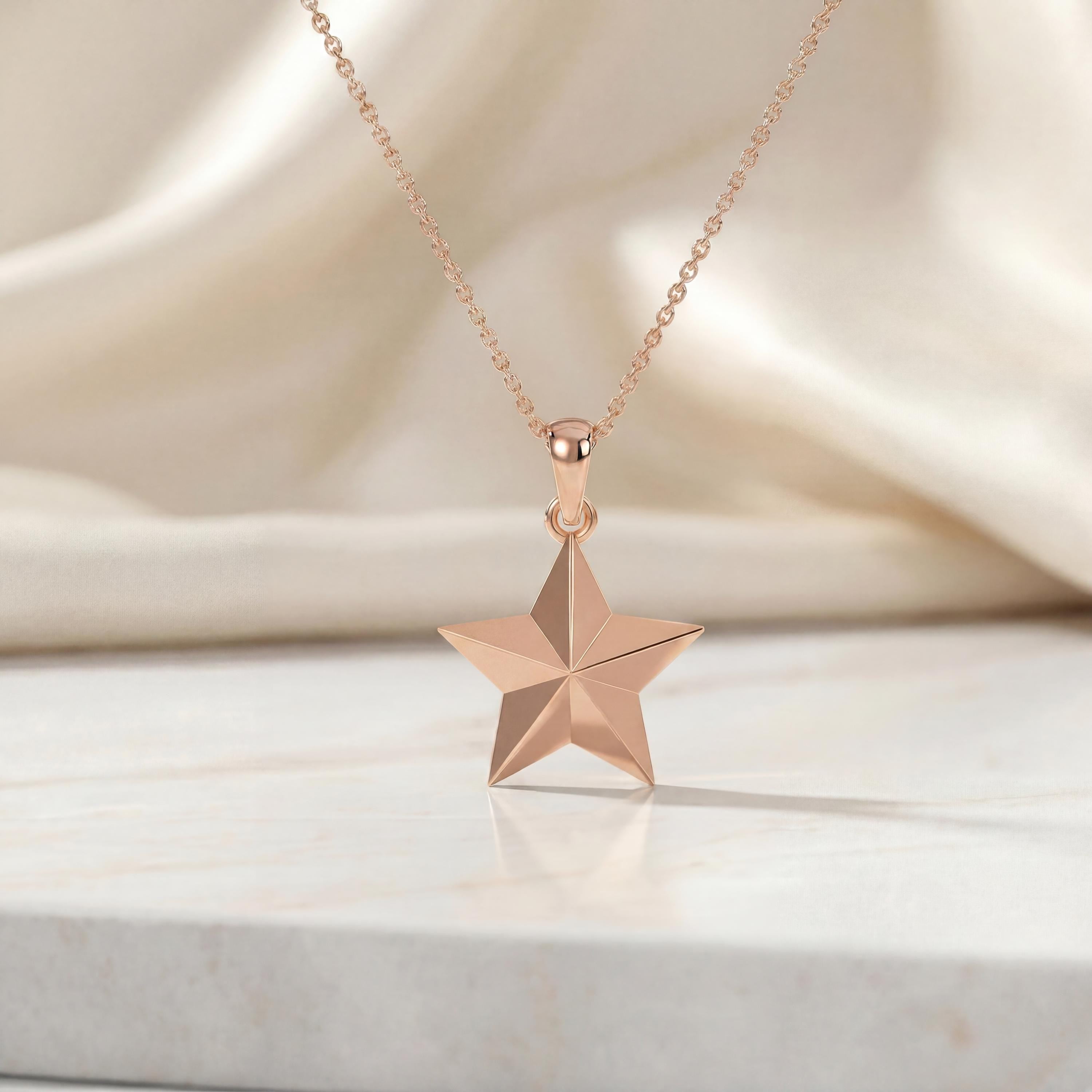 Celestial Dainty North Star 14K Solid Gold Pendant Necklace