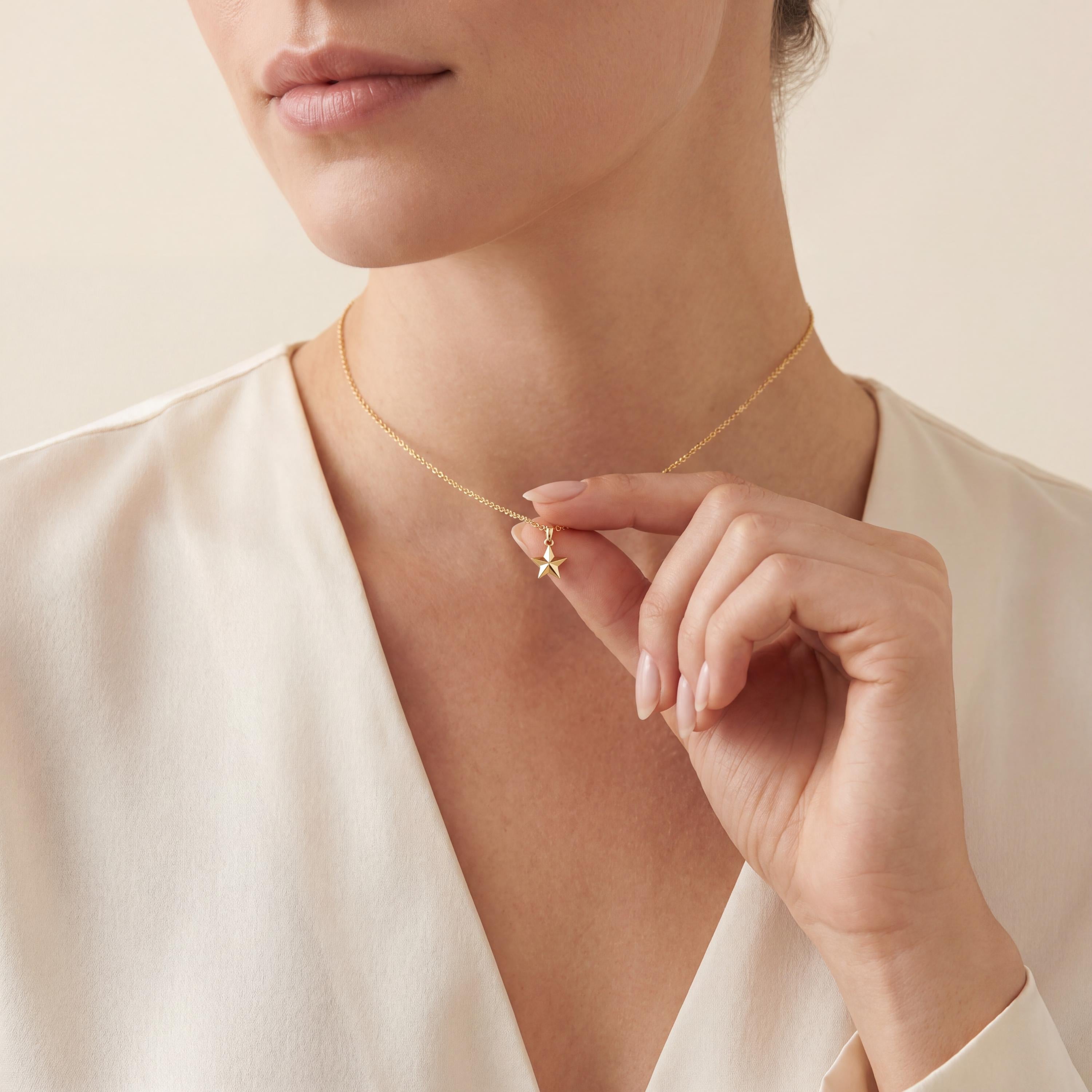 Celestial Dainty North Star 14K Solid Gold Pendant Necklace