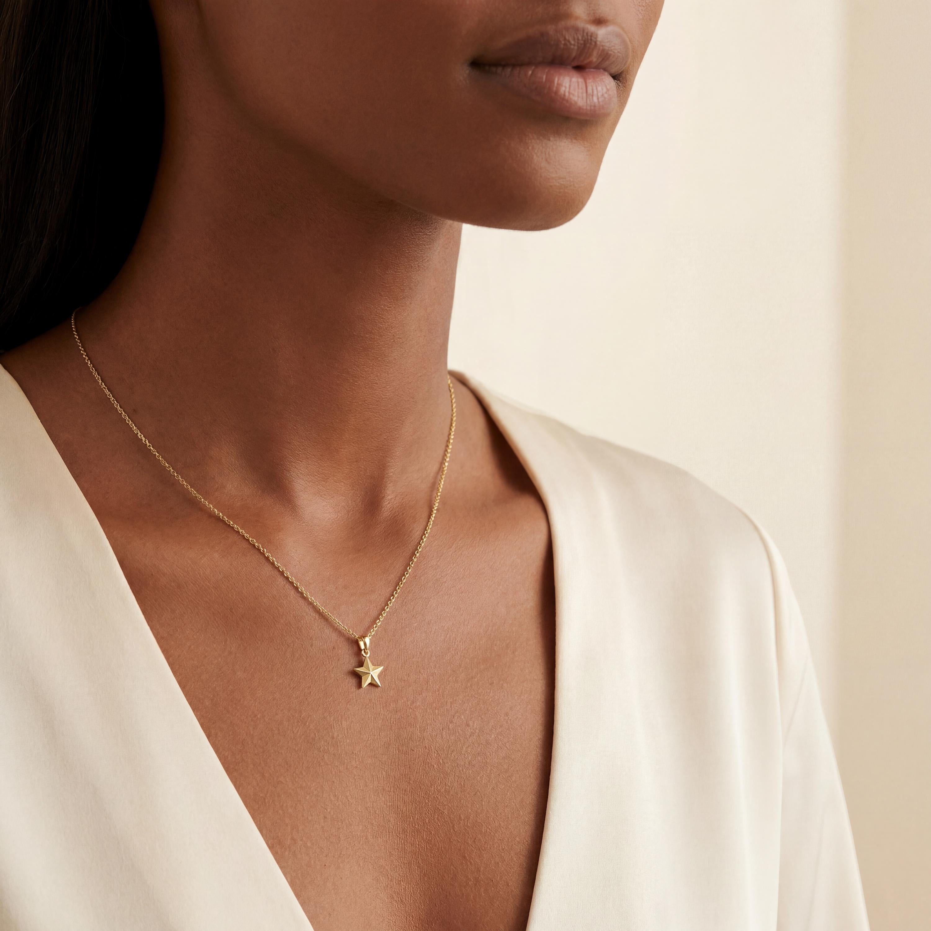 Celestial Dainty North Star 14K Solid Gold Pendant Necklace