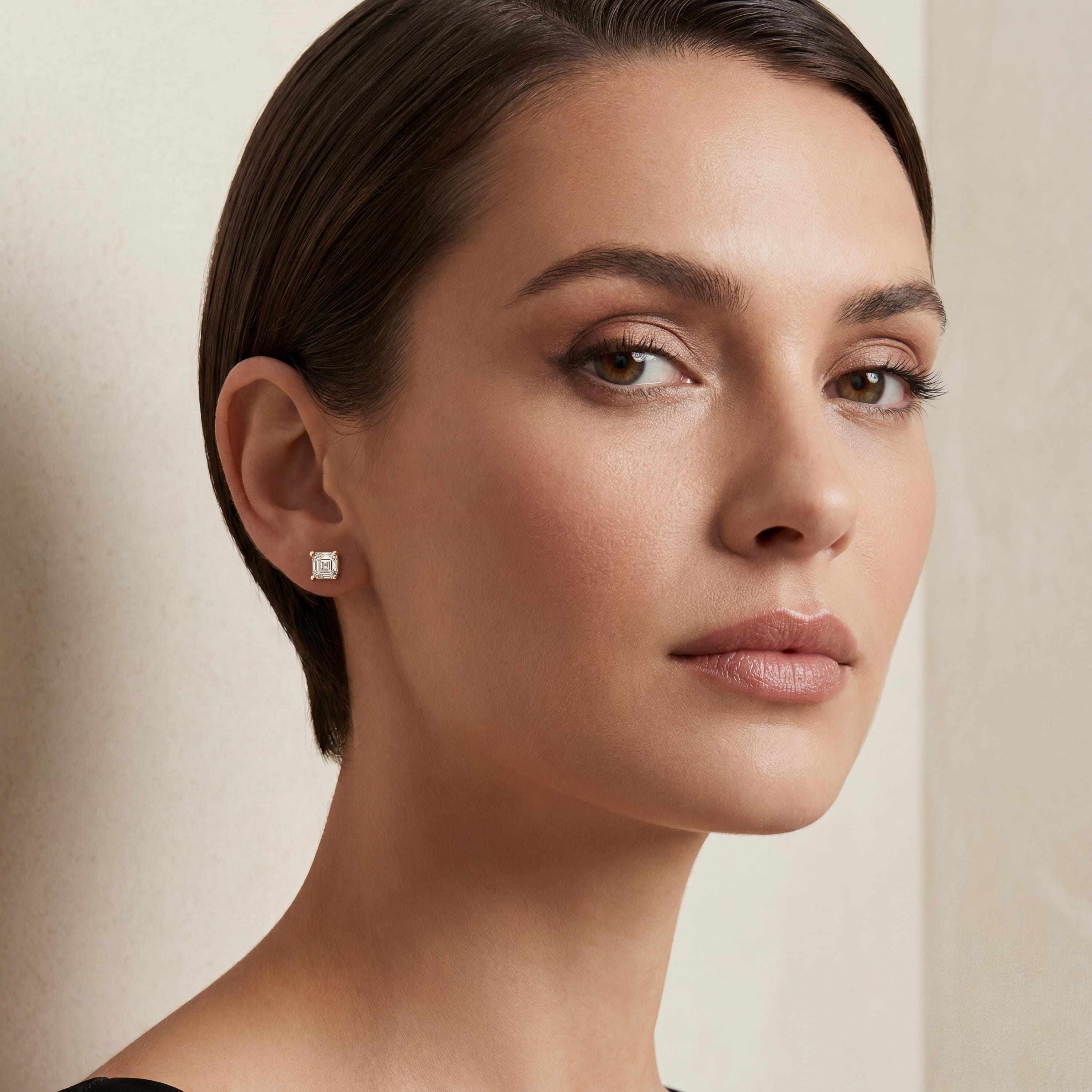 14k Gold Asscher Cut Studs Prong Set Diamond Earrings 1.00-4.00 CTW Minimalist Gift For Her By JIORE