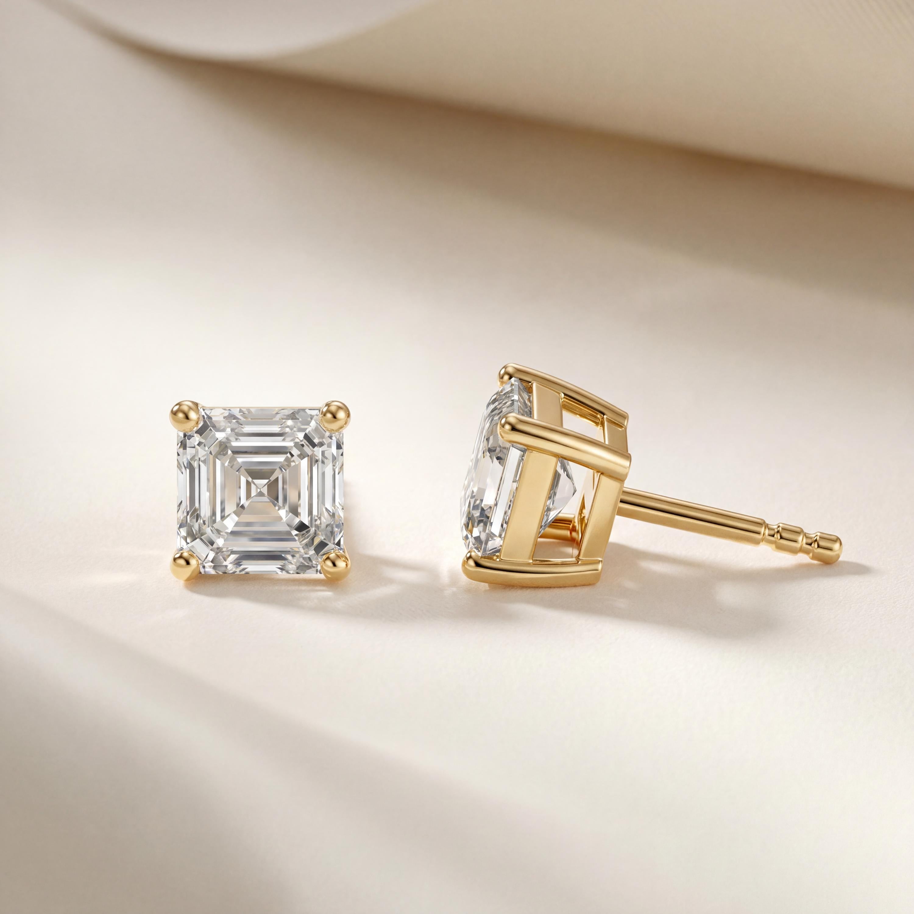 14k Gold Asscher Cut Studs Prong Set Diamond Earrings 1.00-4.00 CTW Minimalist Gift For Her By JIORE