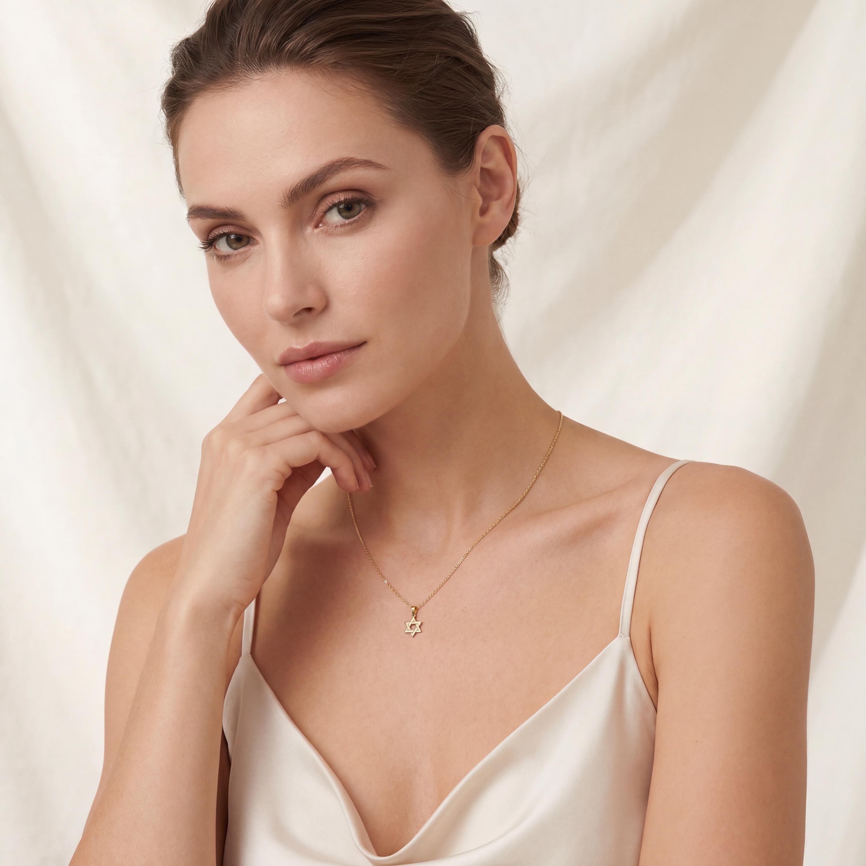 Star Of David Dainty 14K Solid Gold Pendant Necklace