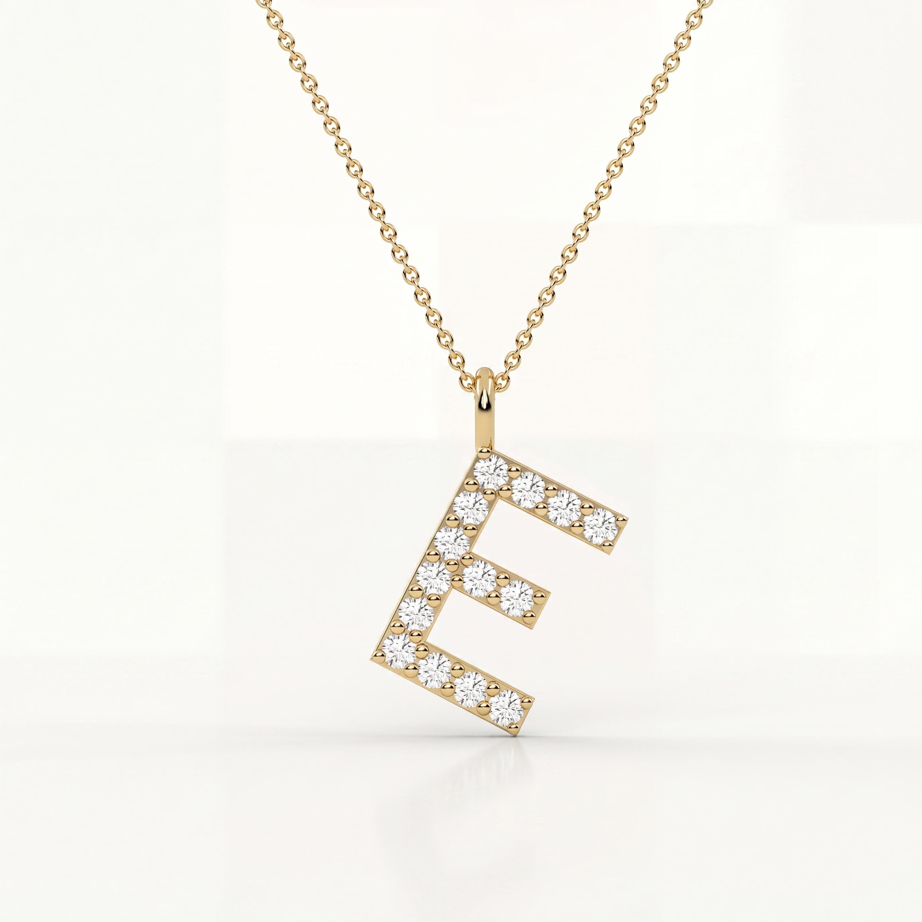Round Diamond Pave 14K Dainty Solid Gold Initial Letter Necklace Pendant