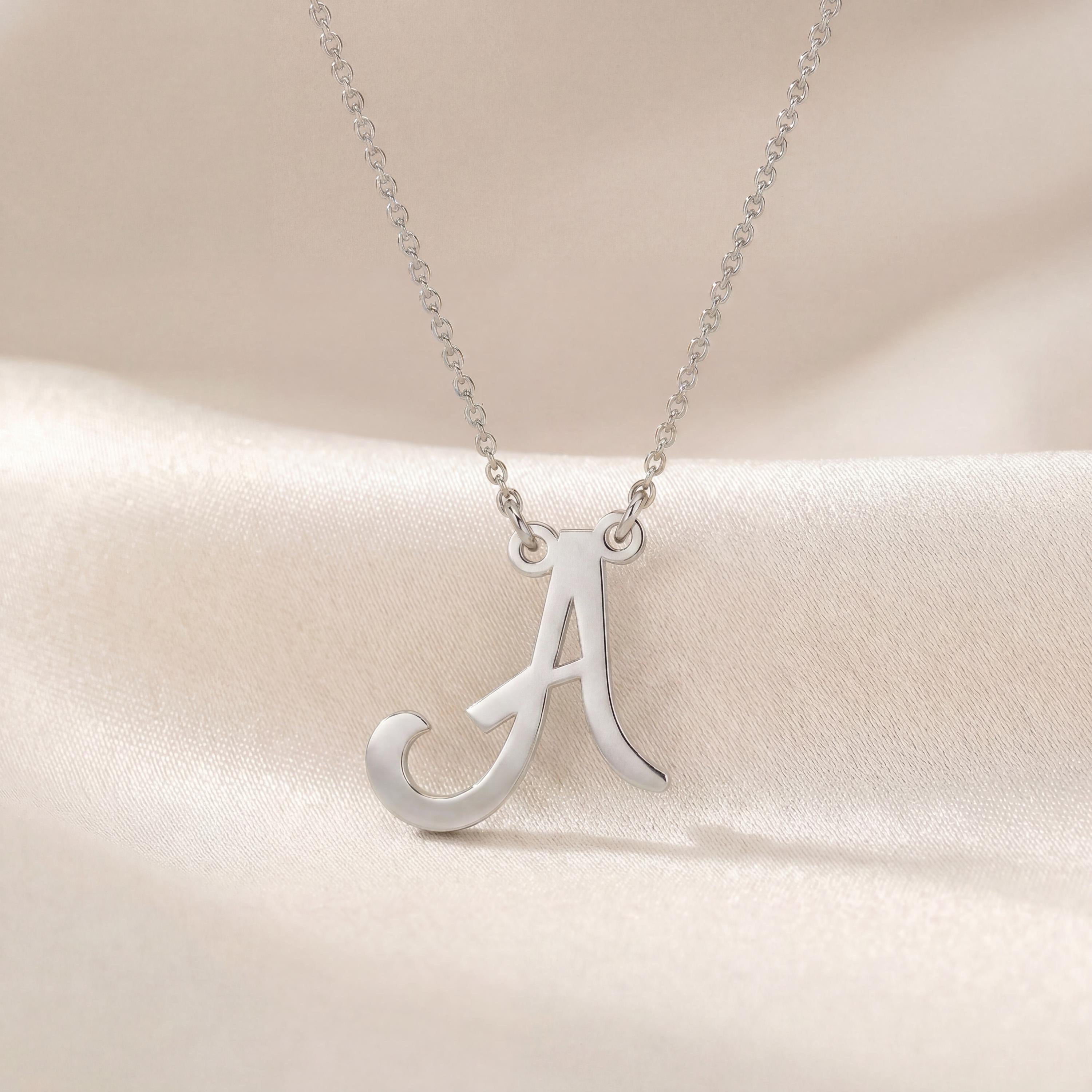 Personalized Script 14K Dainty Solid Gold Initial Letter Necklace Pendant