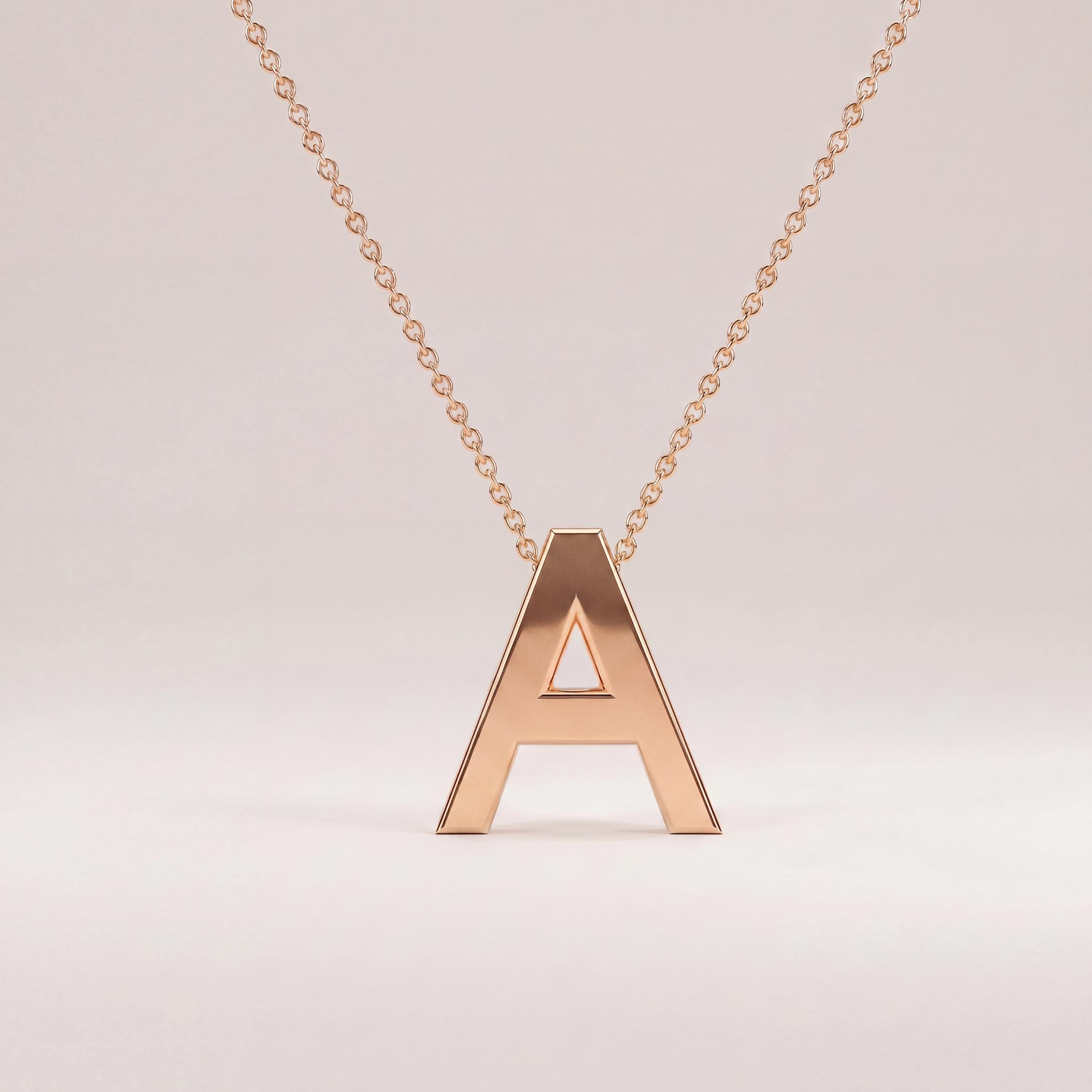 Personalized 14K Dainty Solid Gold Initial Letter Necklace Pendant