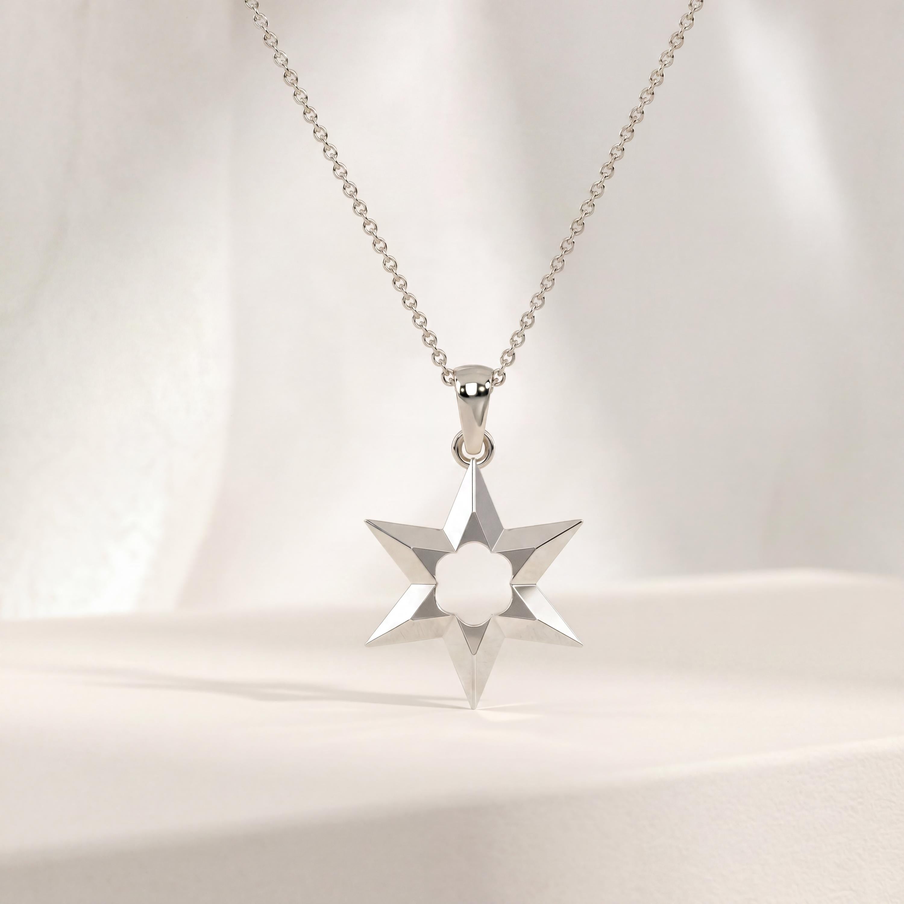 Celestial Dainty Modern Star 14K Solid Gold Pendant Necklace