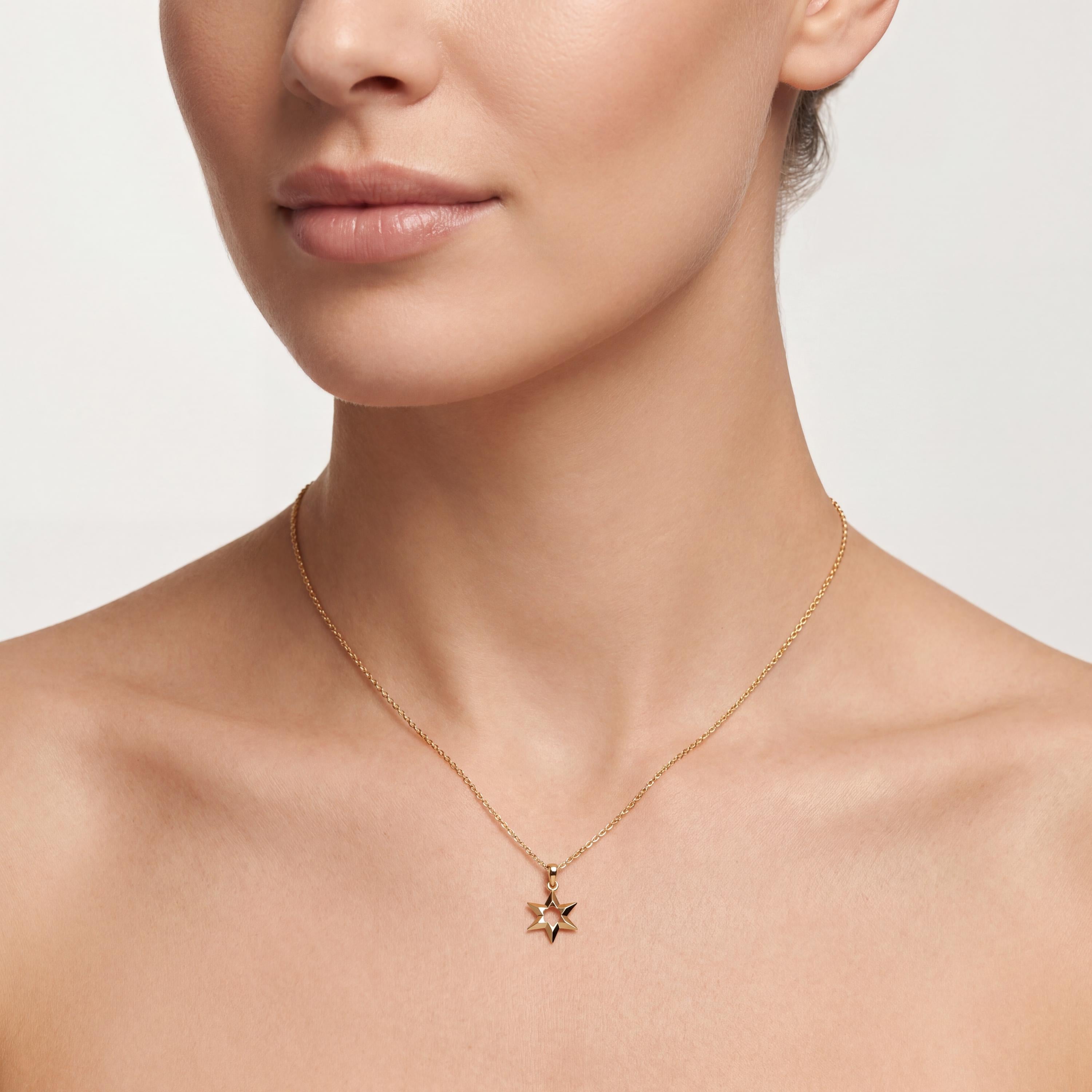 Celestial Dainty Modern Star 14K Solid Gold Pendant Necklace