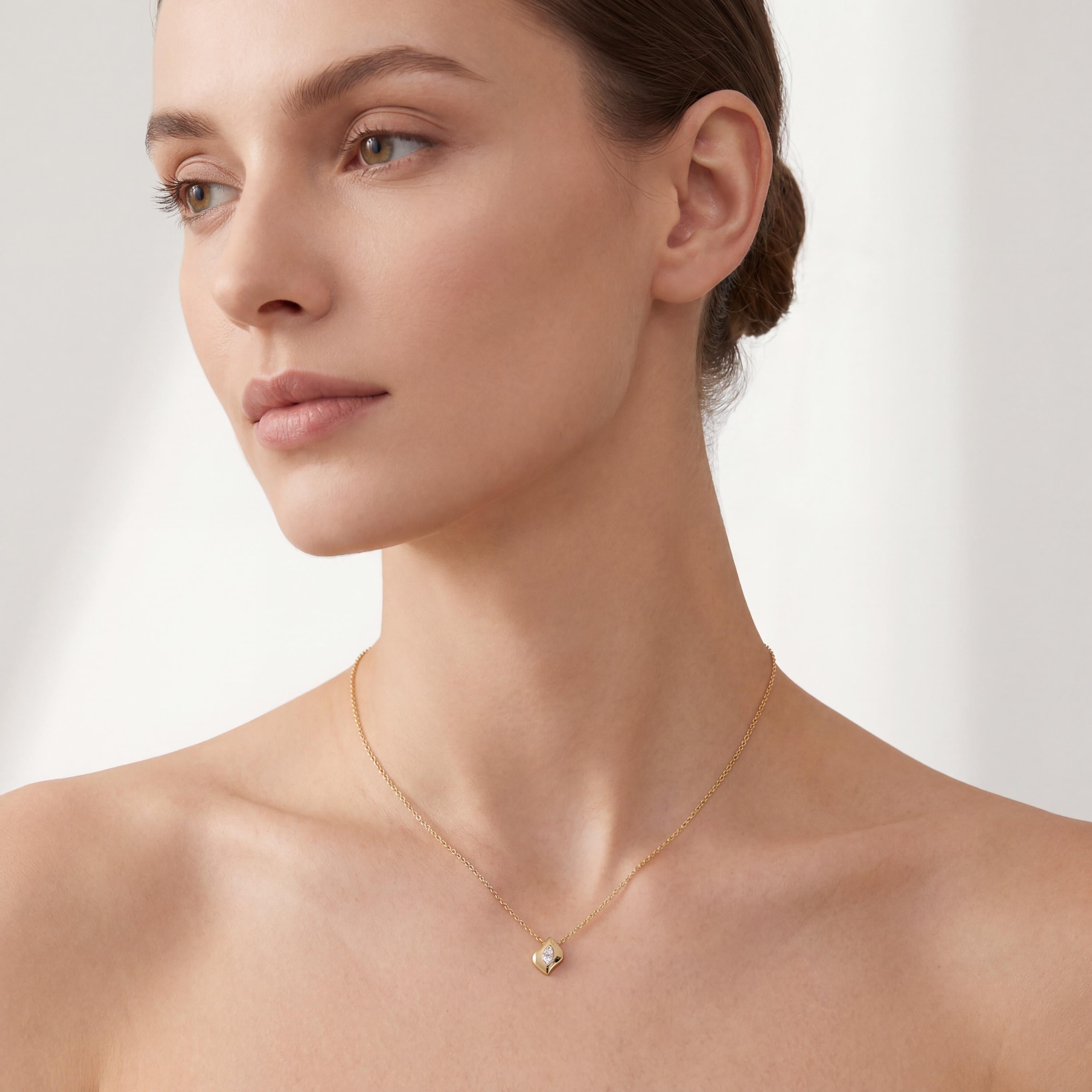 Marquise Diamond Dainty Leaf Pendant Necklace 14K Solid Gold