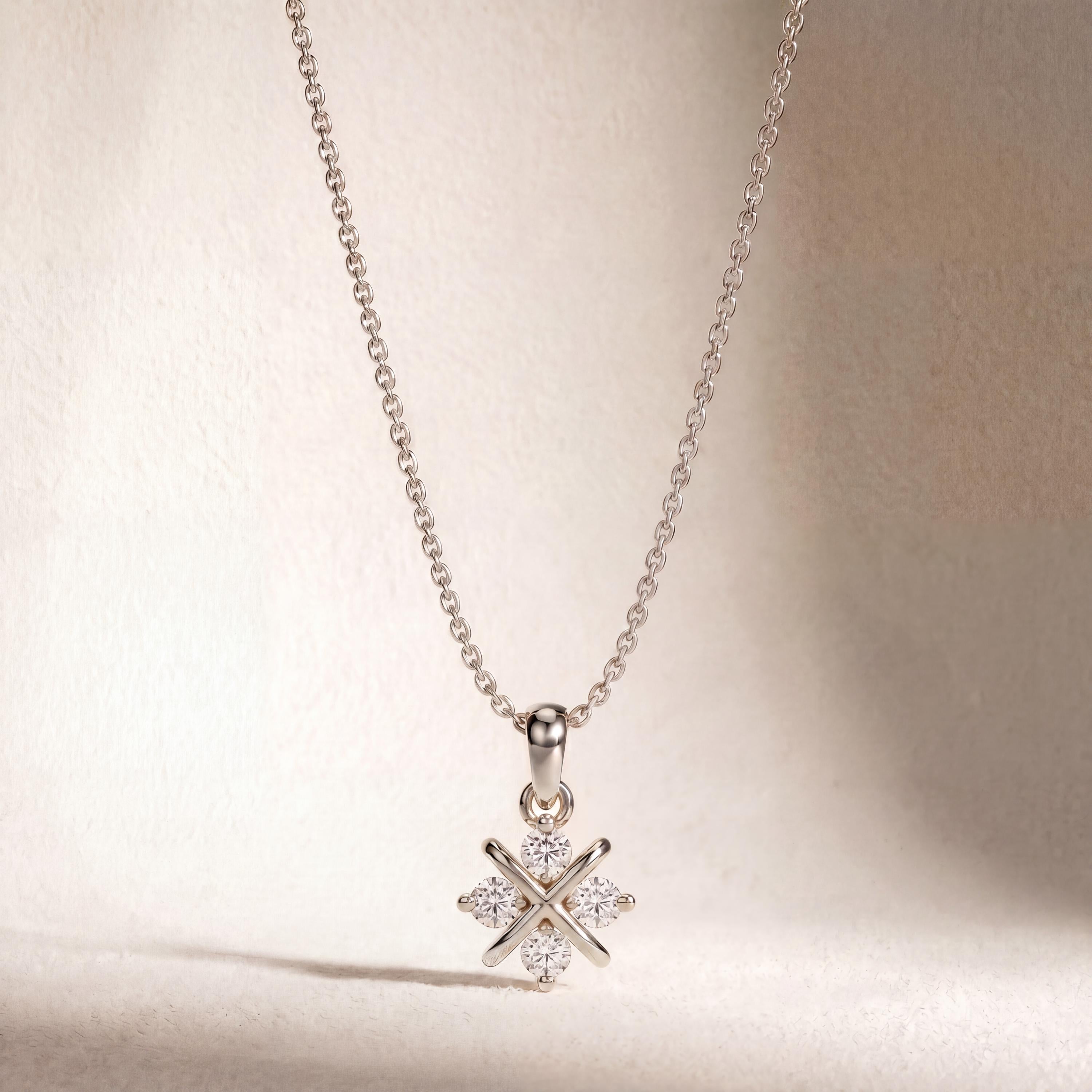 4 Stone Brilliant Cut Diamond Floral 14K Gold Pendant Necklace Gift For Her