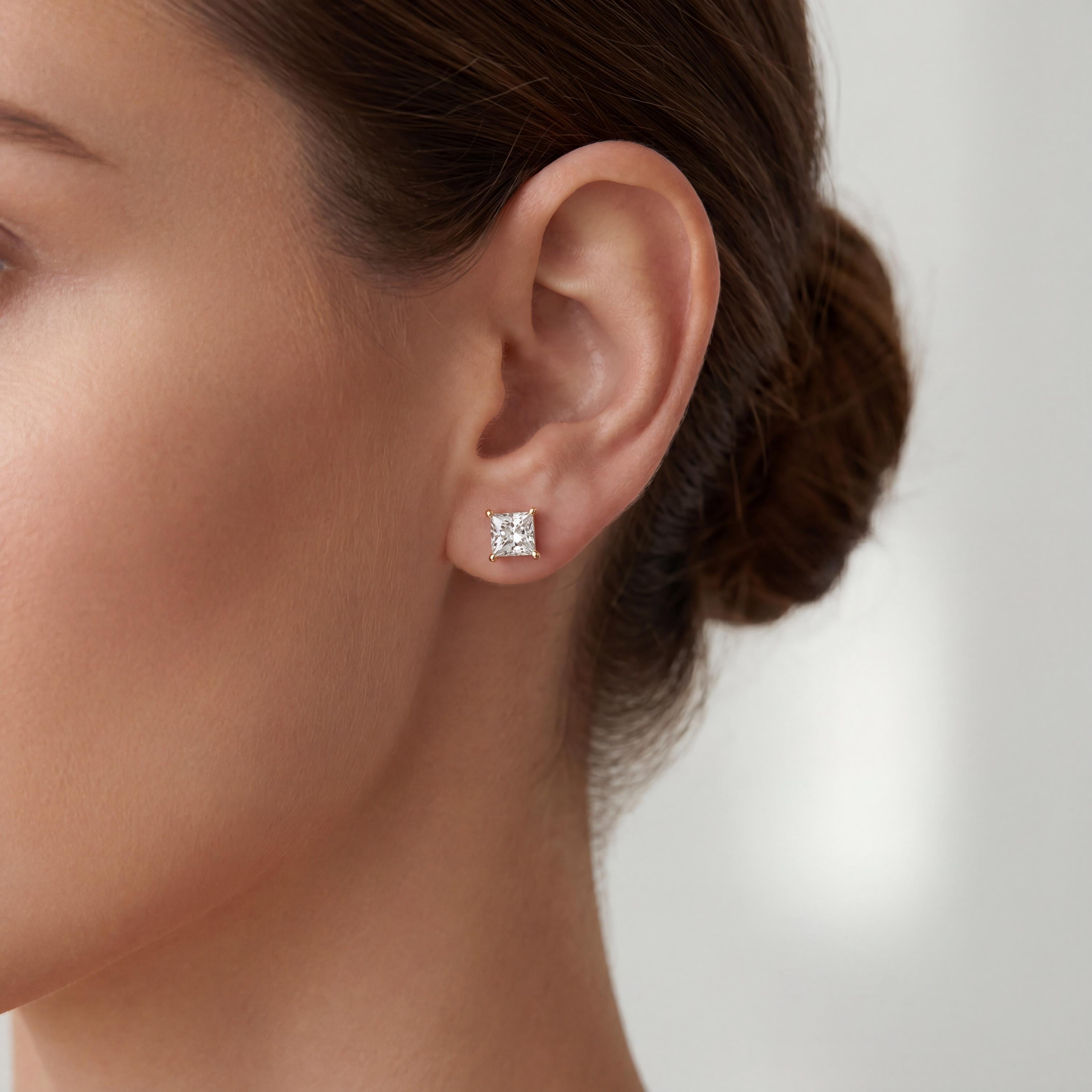 14k Gold Princess Cut Studs Prong Set Diamond Earrings 1.00-4.00 CTW Minimalist Gift For Her By JIORE