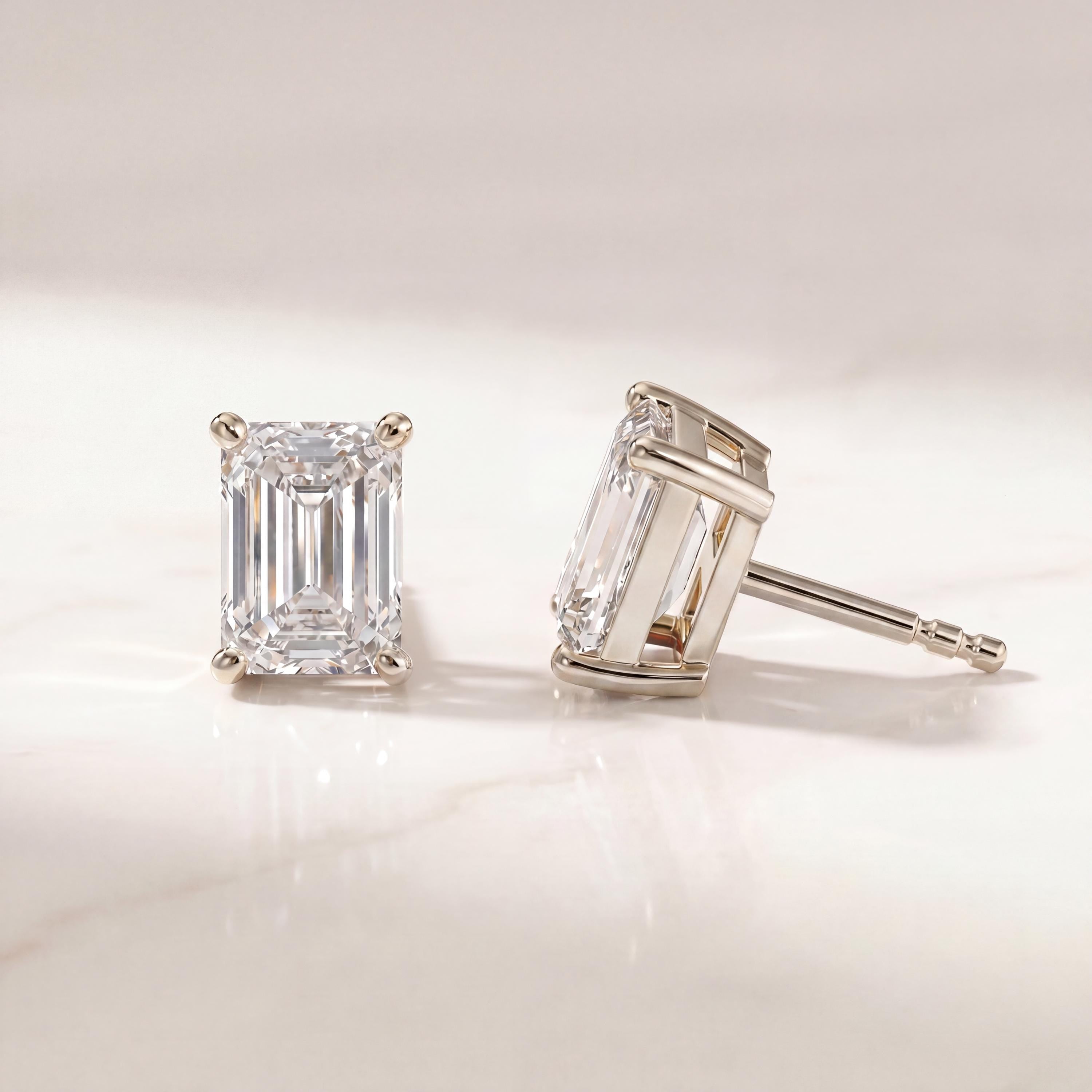 14k Gold Emerald Cut Studs Prong Set Diamond Earrings 1.00-4.00 CTW Minimalist Gift For Her By JIORE