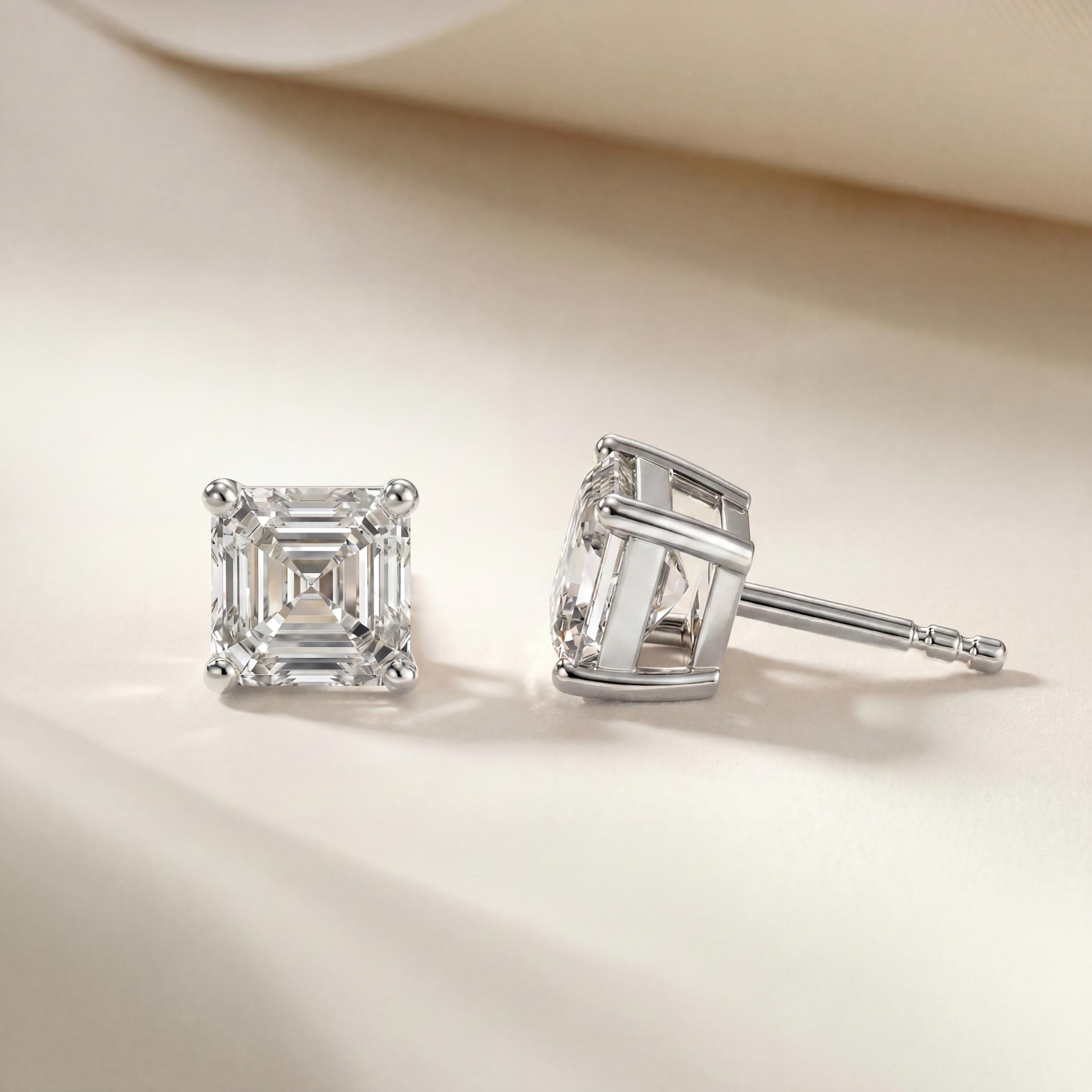 14k Gold Asscher Cut Studs Prong Set Diamond Earrings 1.00-4.00 CTW Minimalist Gift For Her By JIORE