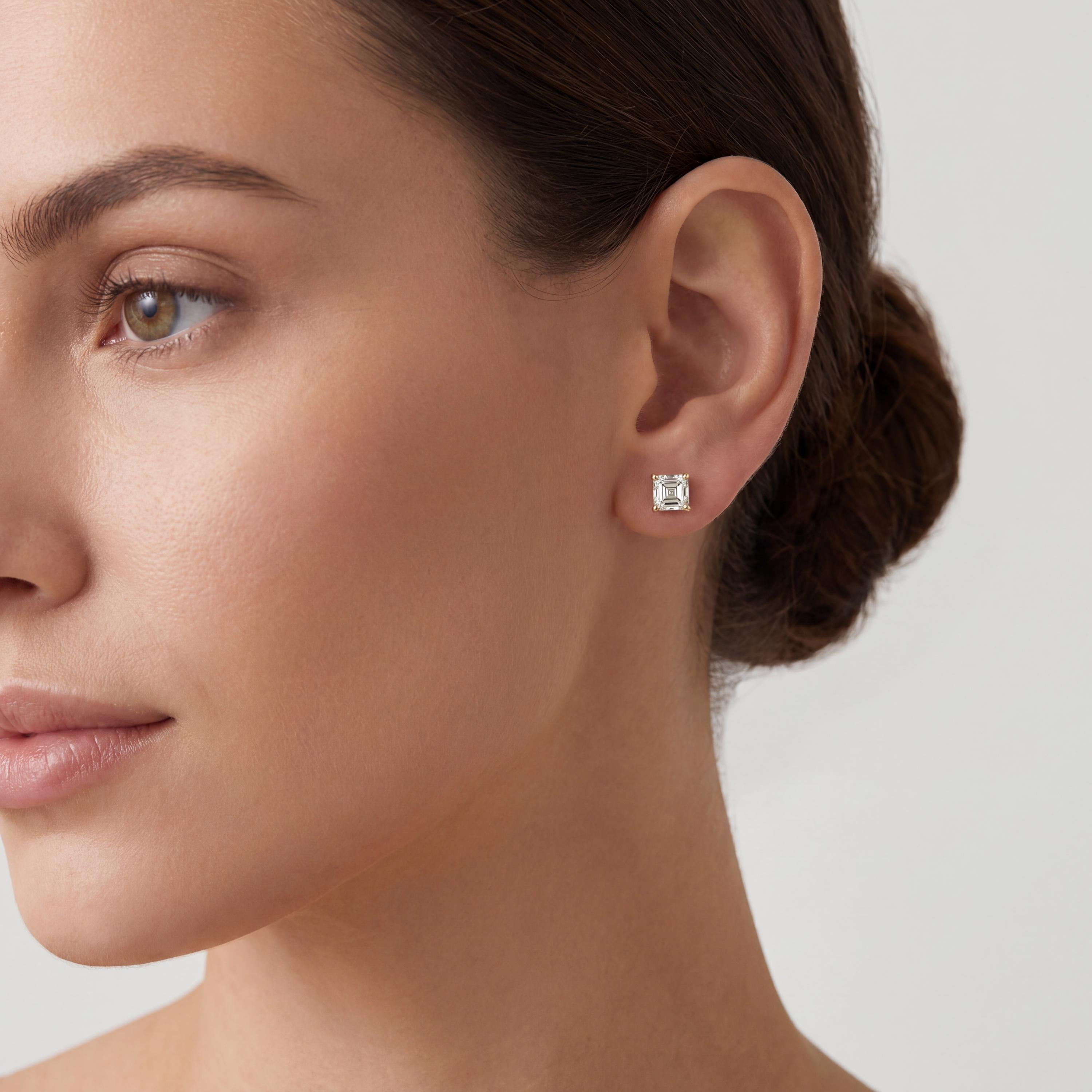 14k Gold Asscher Cut Studs Prong Set Diamond Earrings 1.00-4.00 CTW Minimalist Gift For Her By JIORE