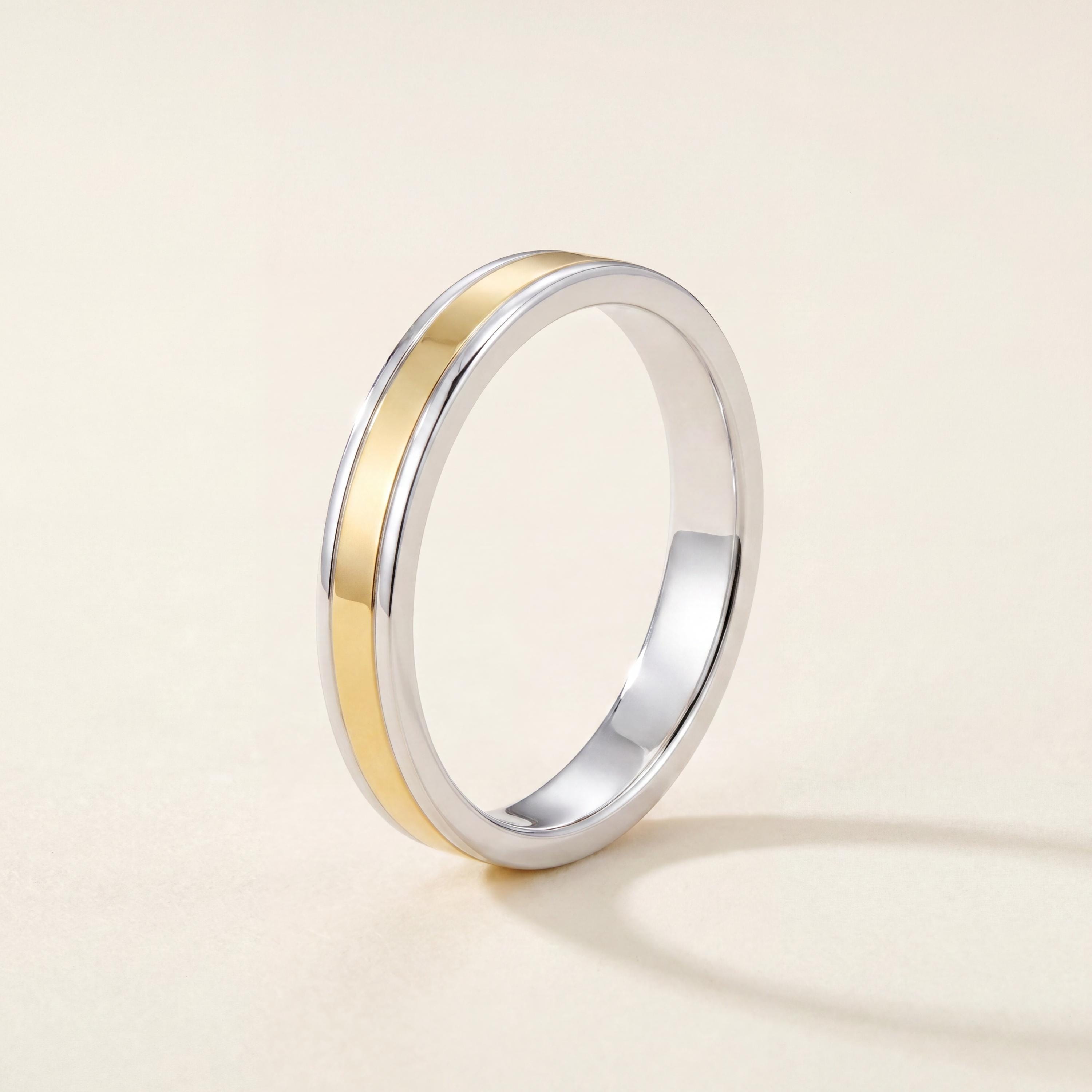 14K Yellow Gold 3MM Two Tone Wedding Band Ring